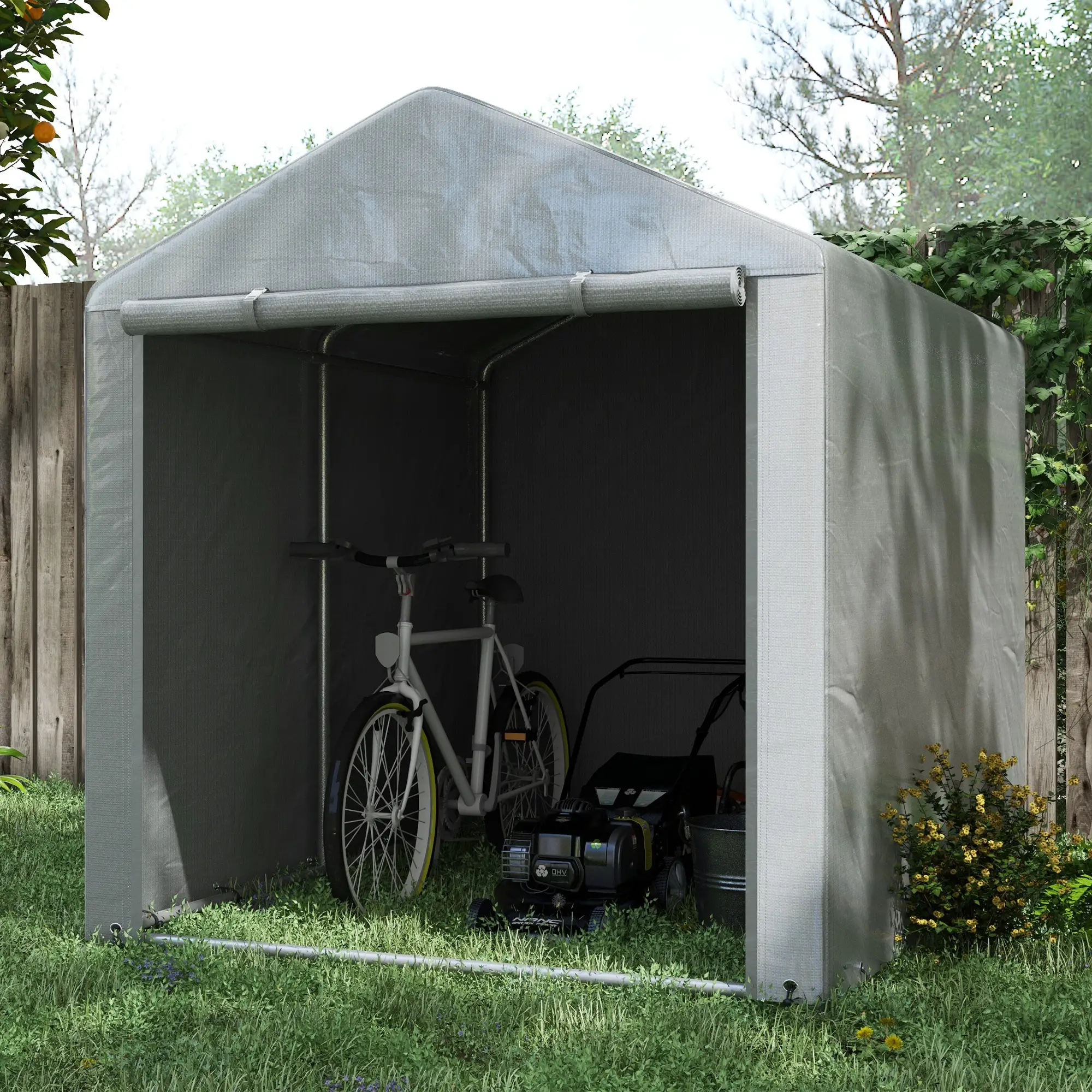 Portable Bicycle Shed, Galvanized Steel Frame, Large Door, Waterproof, Light Grey - Image 8