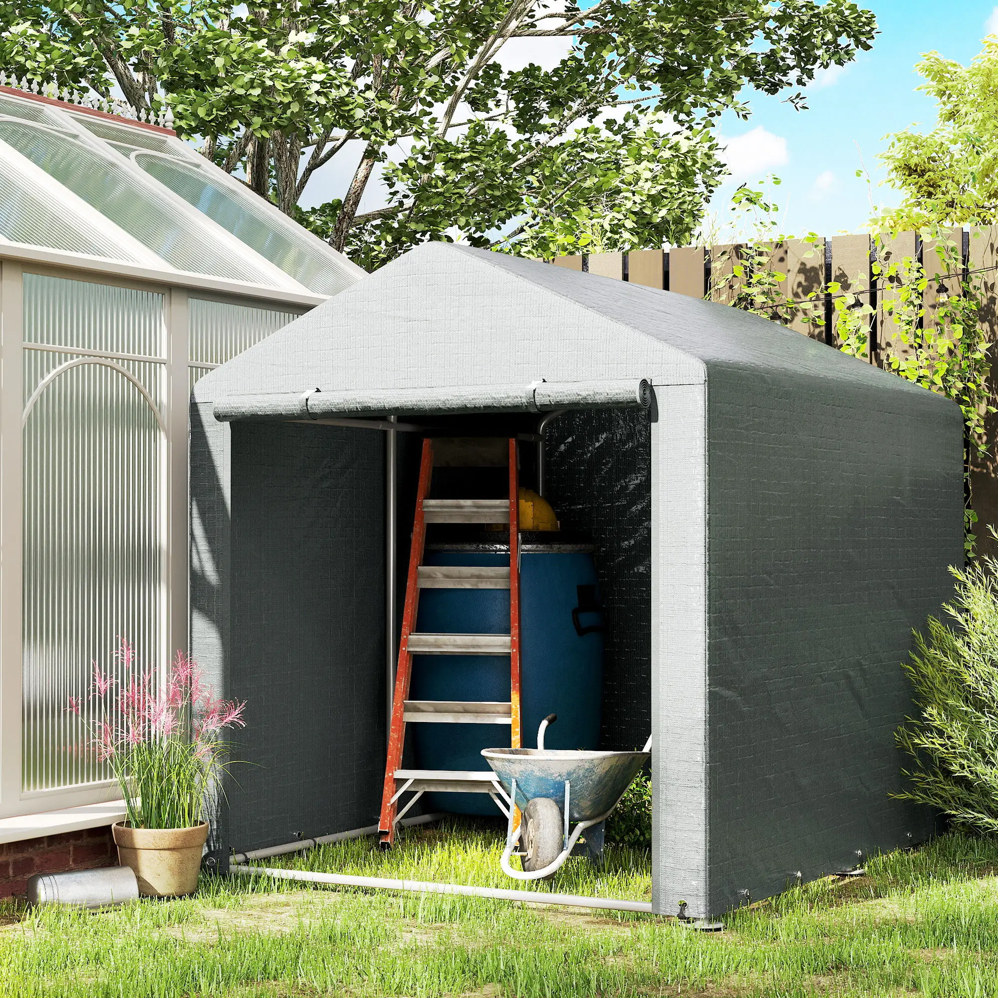 Portable Bicycle Shed, Galvanized Steel Frame, Large Door, Waterproof, Light Grey - Image 9