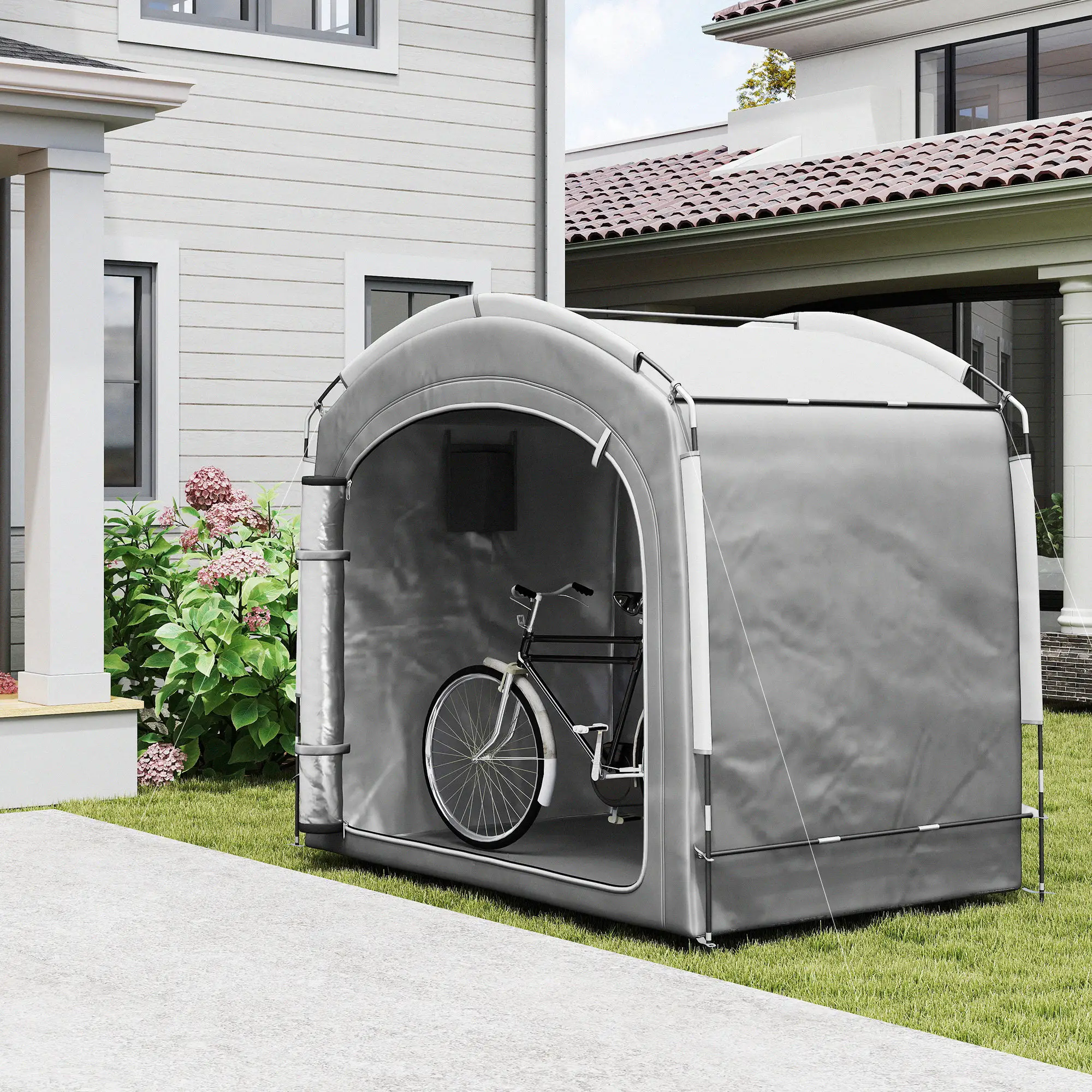 Portable Bike Storage Shed Tent, Waterproof 210D Oxford Fabric, Fits 3-4 Bicycles, Dark Grey - Image 2