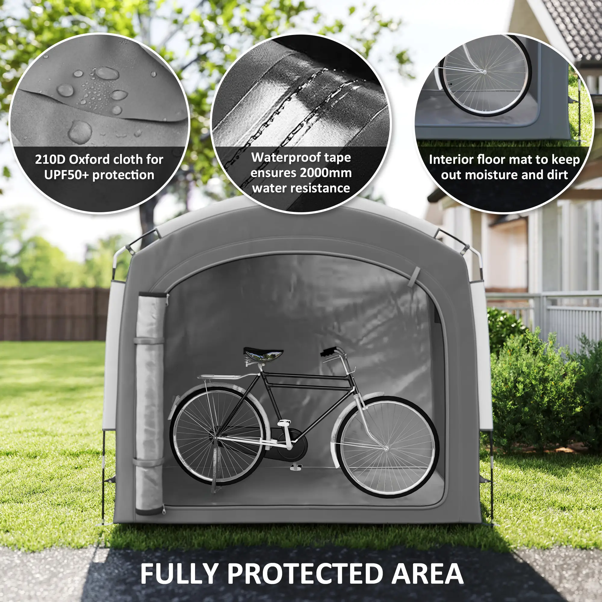 Portable Bike Storage Shed Tent, Waterproof 210D Oxford Fabric, Fits 3-4 Bicycles, Dark Grey - Image 5