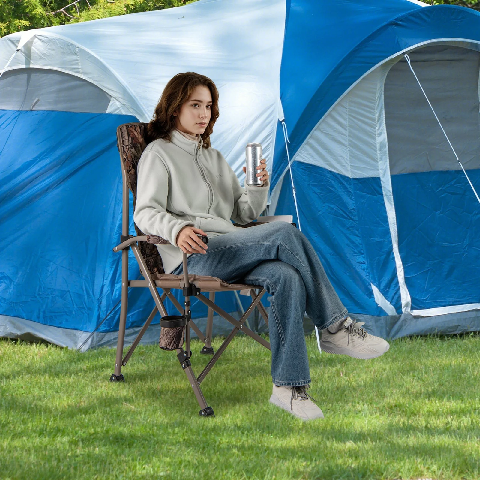 Portable Camping Chair, 400 Lbs, Brown - Image 3