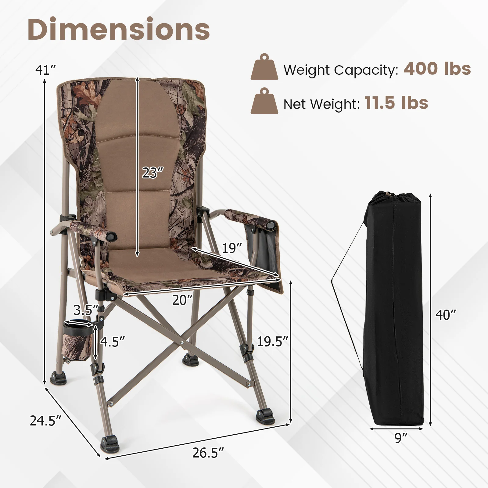 Portable Camping Chair, 400 Lbs, Brown - Image 4