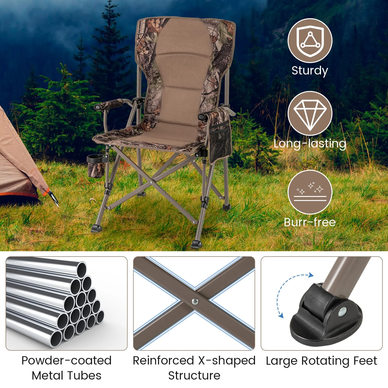 Portable Camping Chair, 400 Lbs, Brown - Image 7