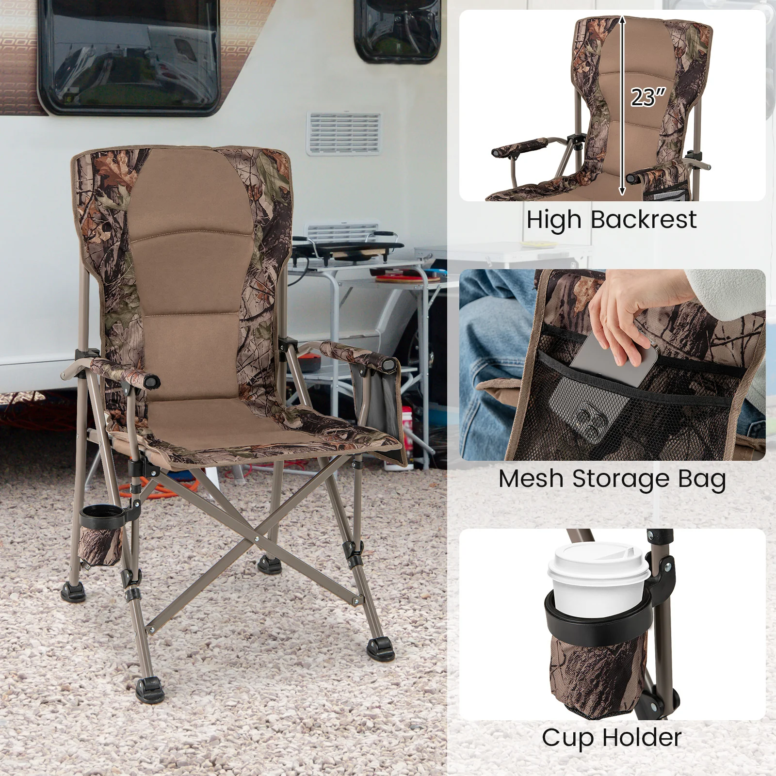 Portable Camping Chair, 400 Lbs, Brown - Image 9