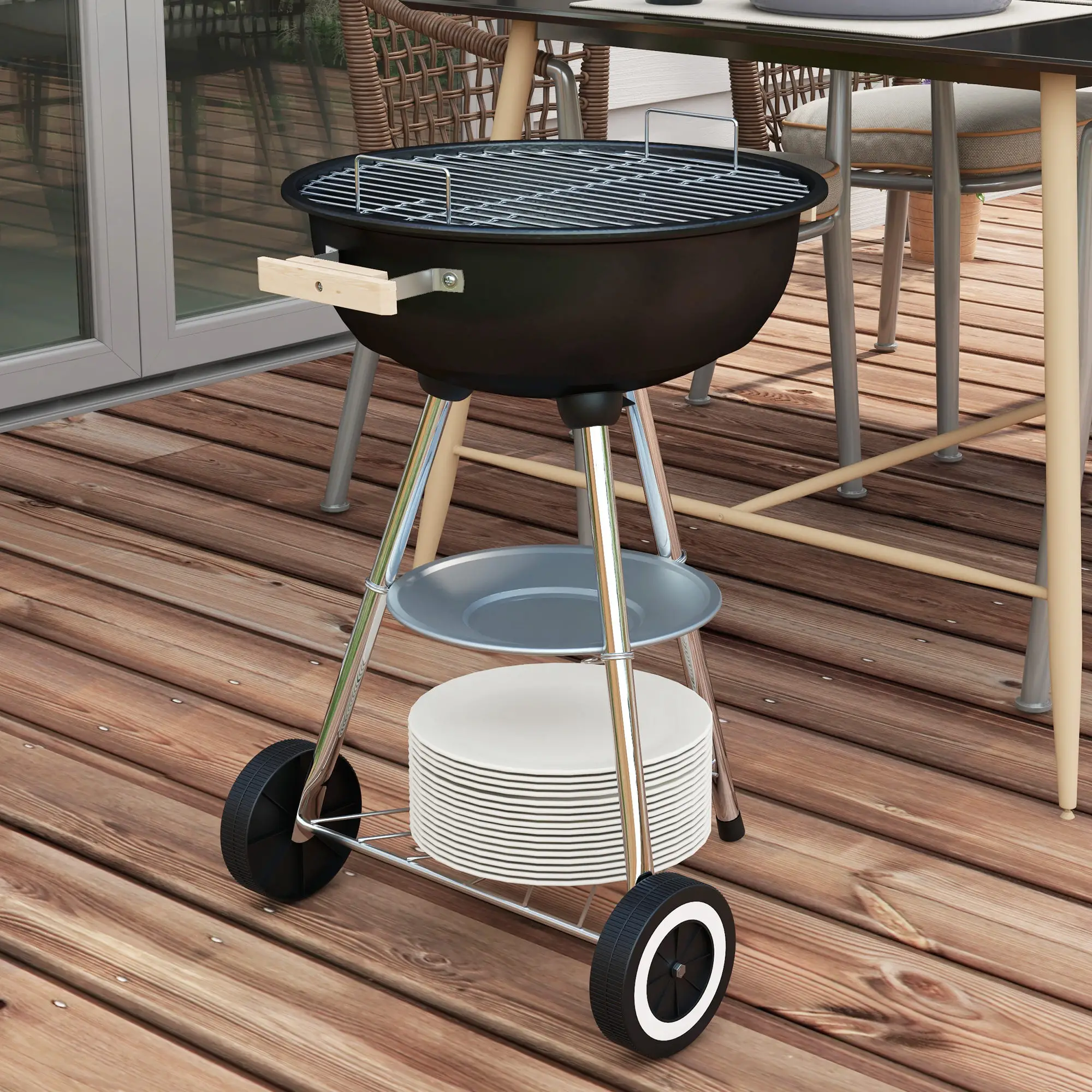 Portable Charcoal BBQ Grill, Steel Outdoor Cooker With Lid, Black - Image 10