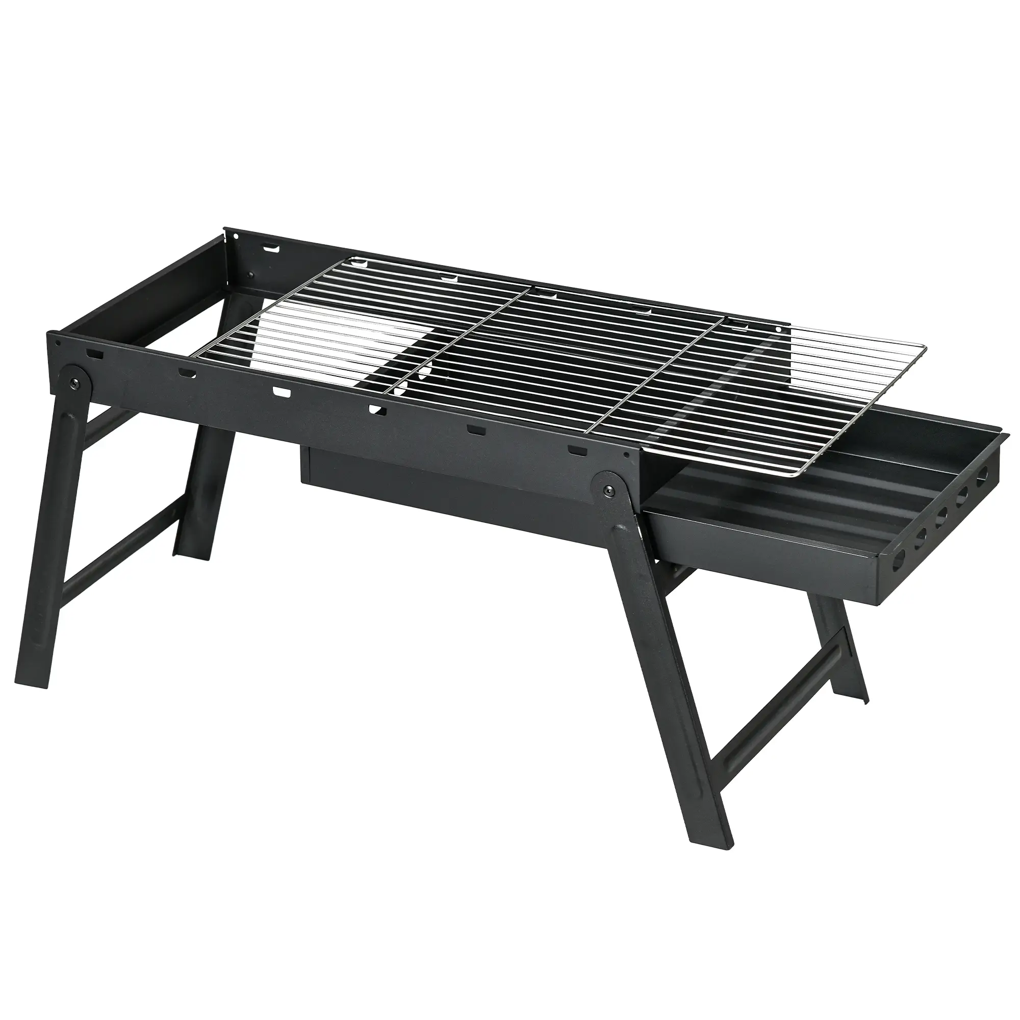 Portable Charcoal Grill With Pull-Out Basin, Folding Tabletop BBQ, Black