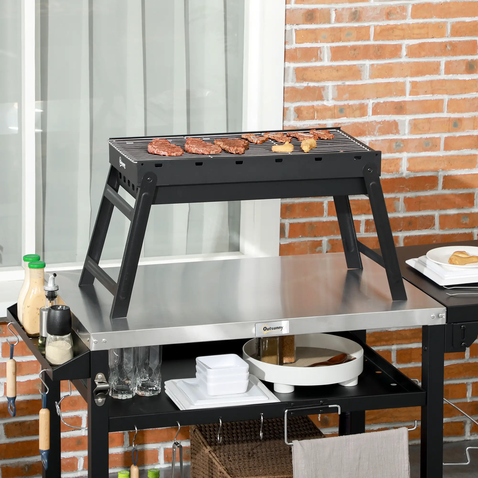 Portable Charcoal Grill With Pull-Out Basin, Folding Tabletop BBQ, Black - Image 2
