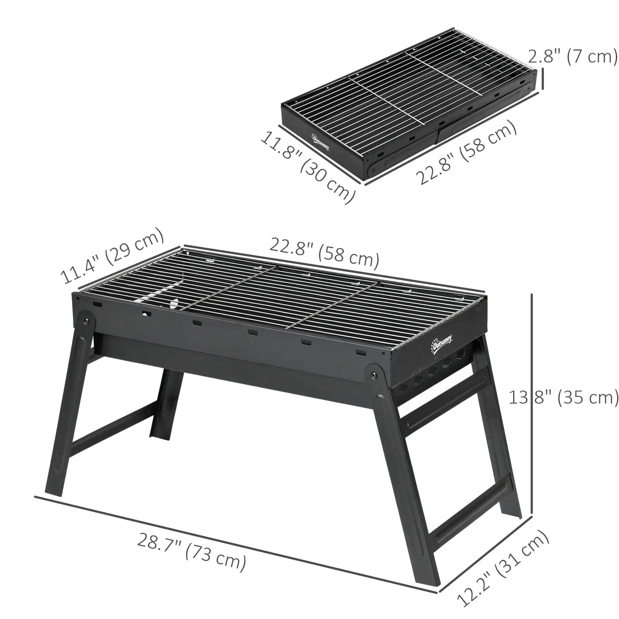 Portable Charcoal Grill With Pull-Out Basin, Folding Tabletop BBQ, Black - Image 3