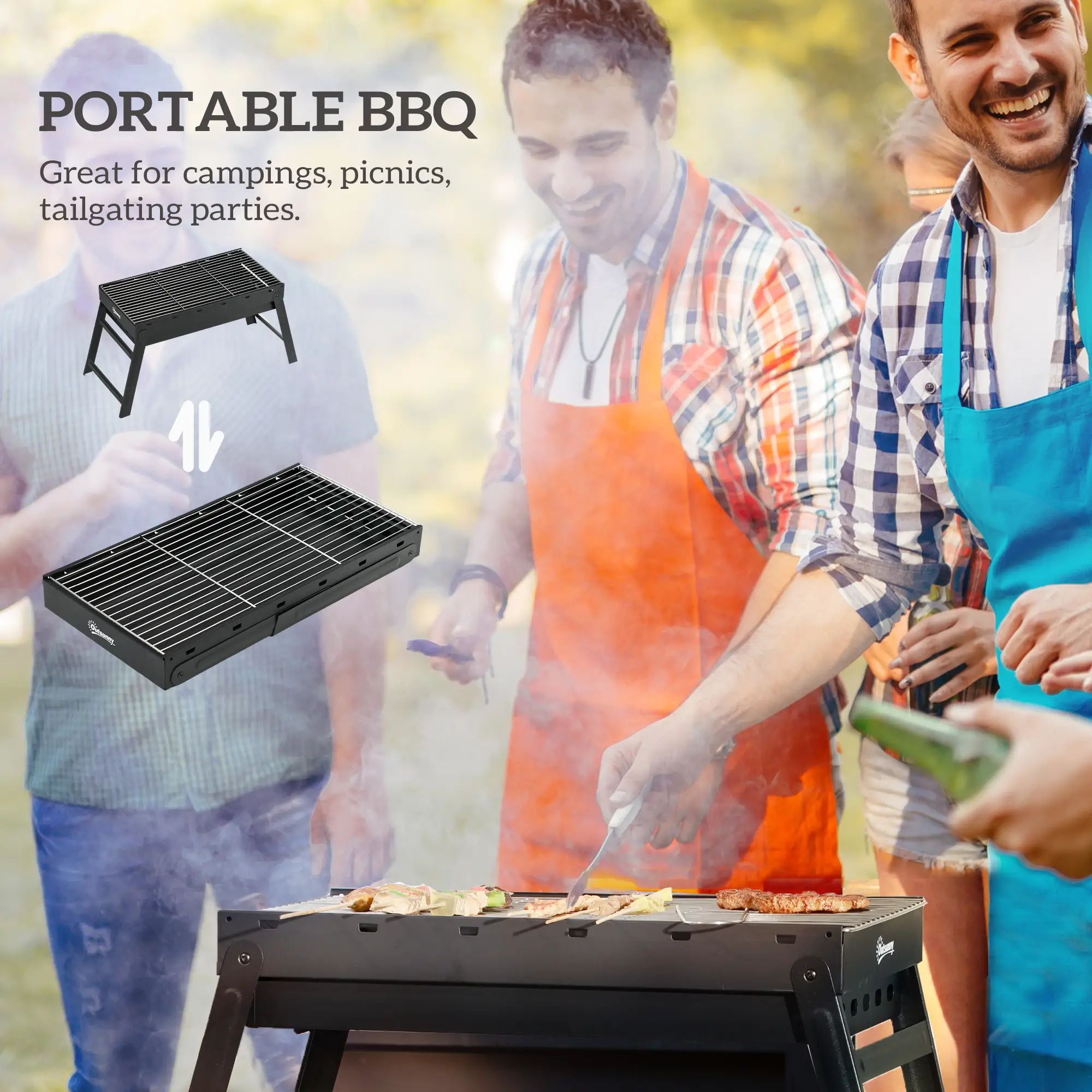 Portable Charcoal Grill With Pull-Out Basin, Folding Tabletop BBQ, Black - Image 4