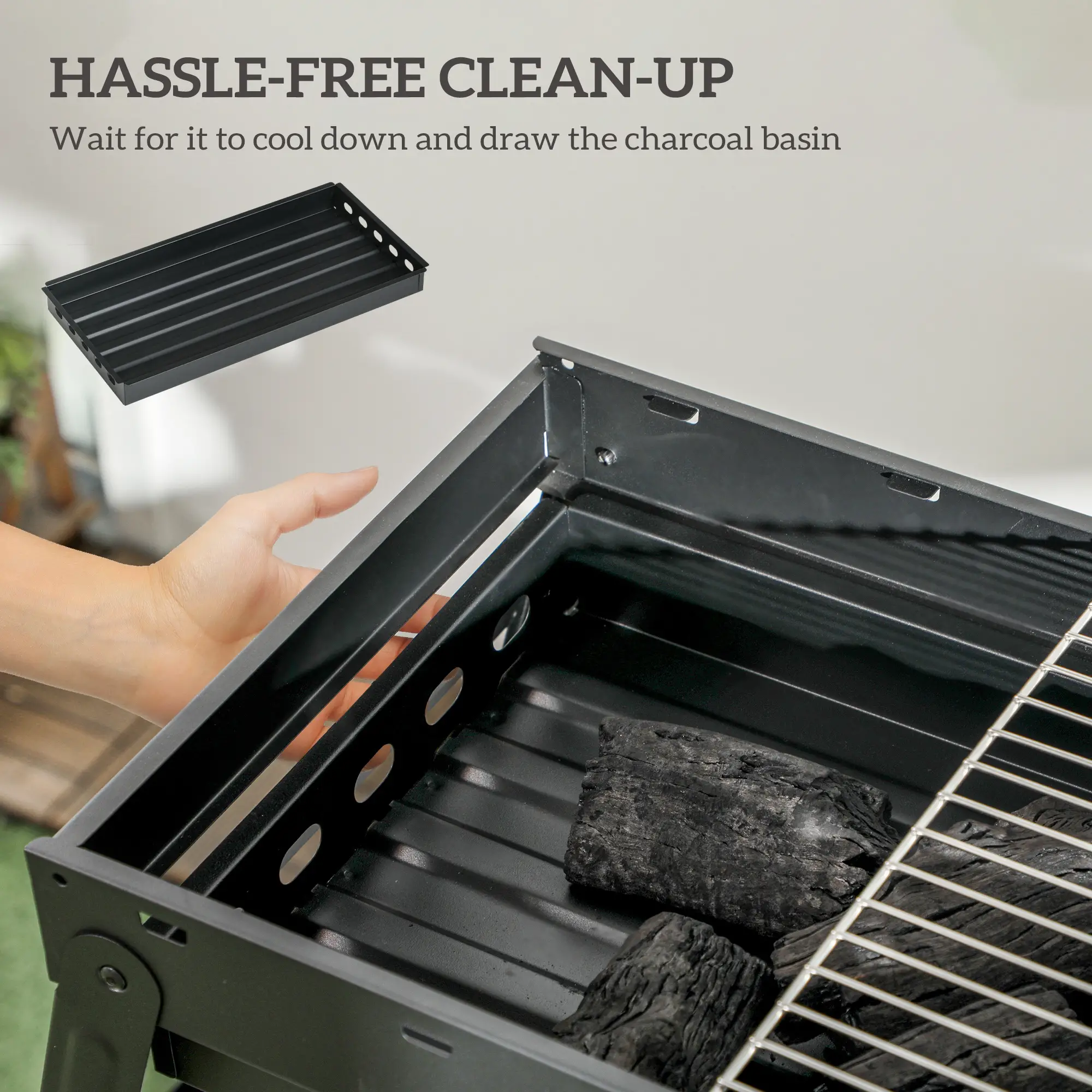 Portable Charcoal Grill With Pull-Out Basin, Folding Tabletop BBQ, Black - Image 5