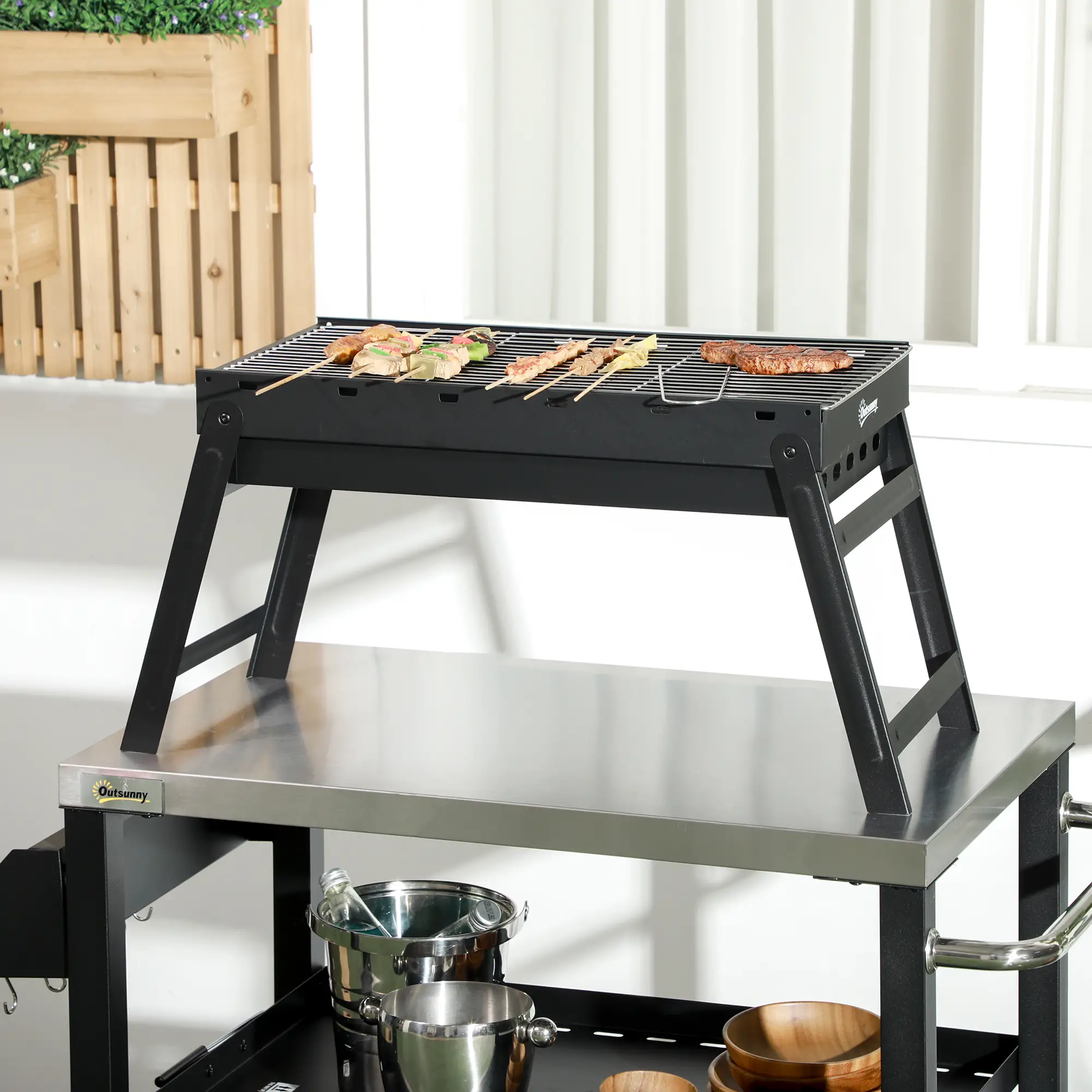 Portable Charcoal Grill With Pull-Out Basin, Folding Tabletop BBQ, Black - Image 8