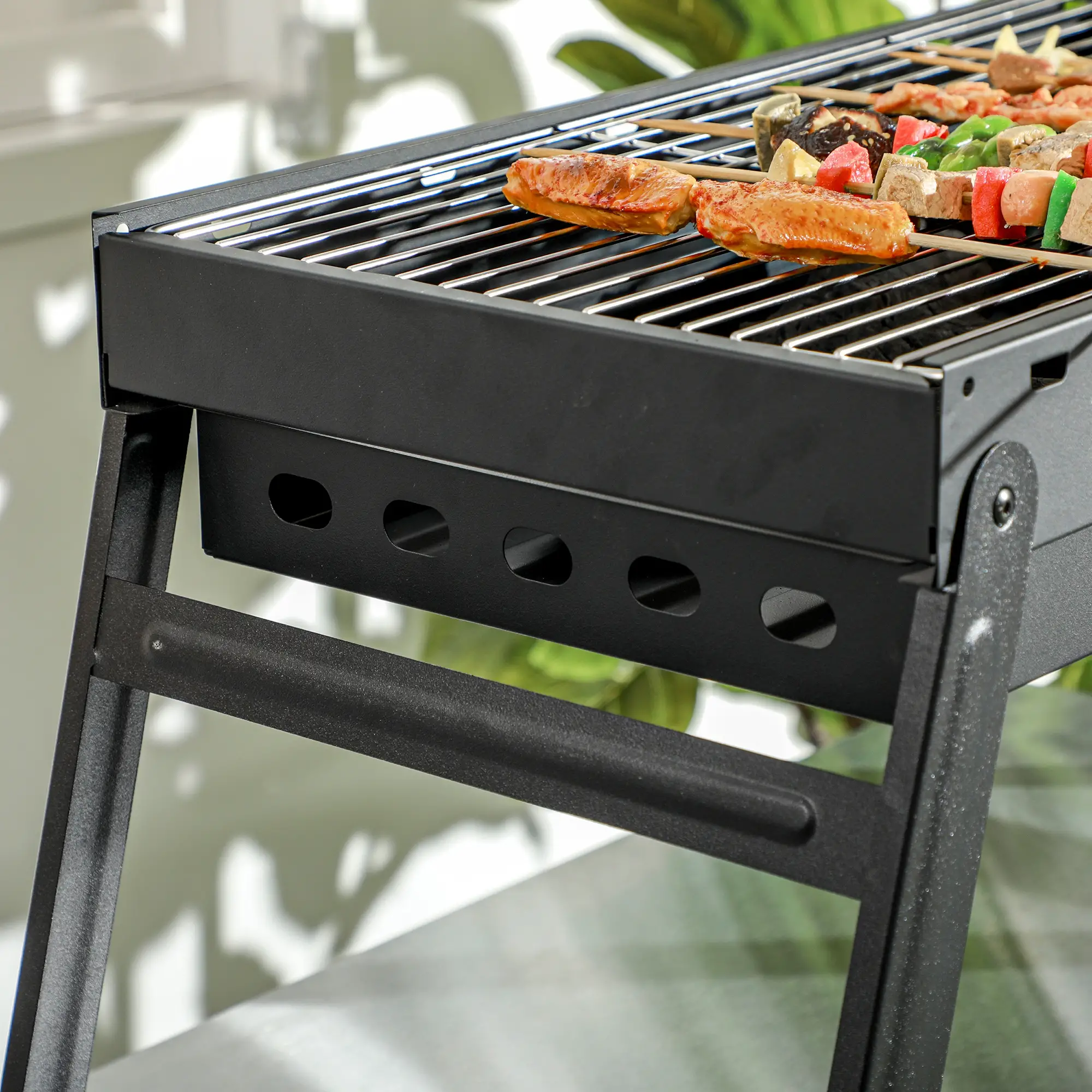 Portable Charcoal Grill With Pull-Out Basin, Folding Tabletop BBQ, Black - Image 9