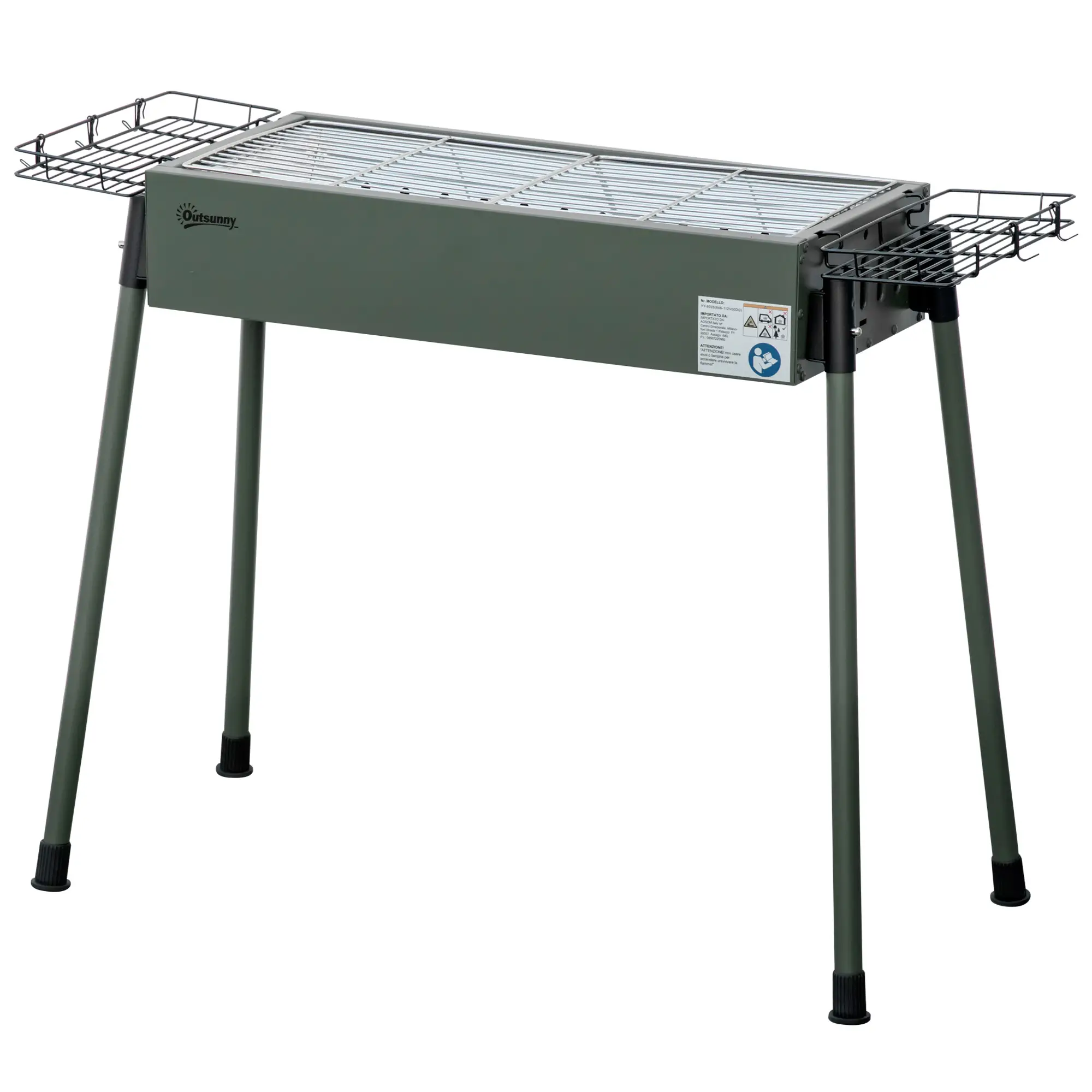 Portable Charcoal Grill With Side Baskets, Dark Green
