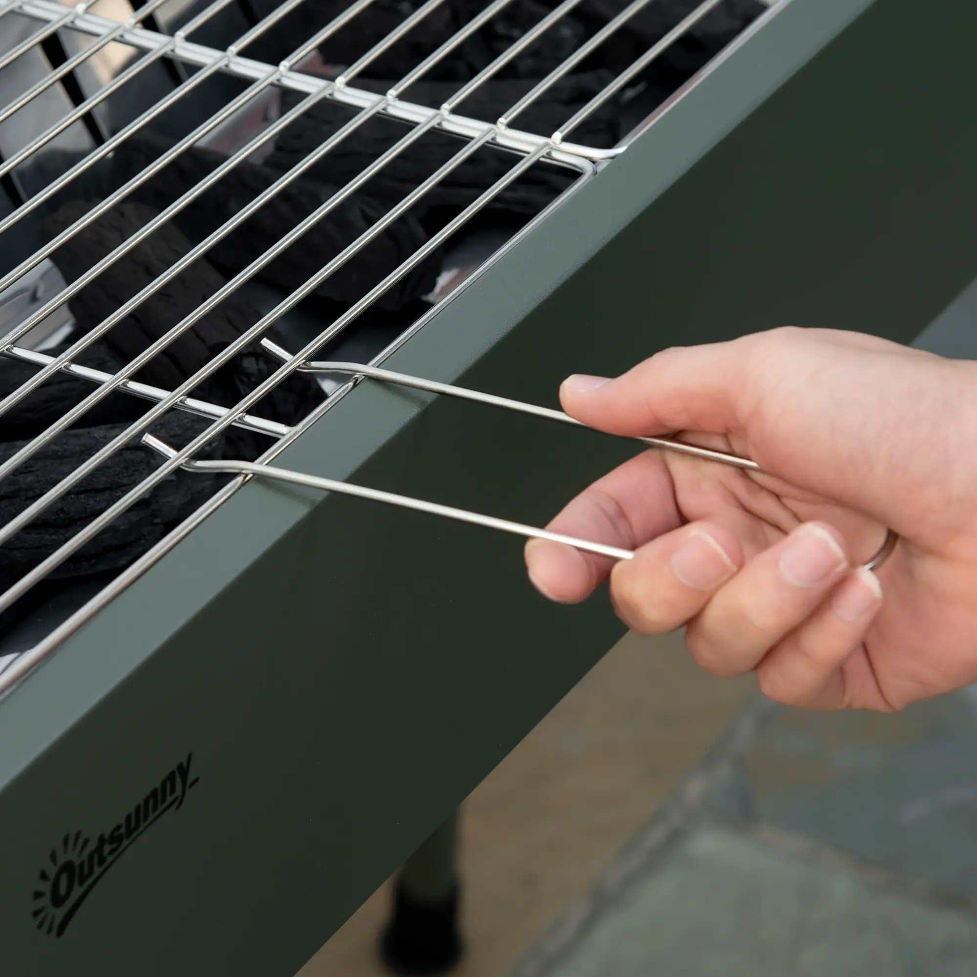 Portable Charcoal Grill With Side Baskets, Dark Green - Image 10