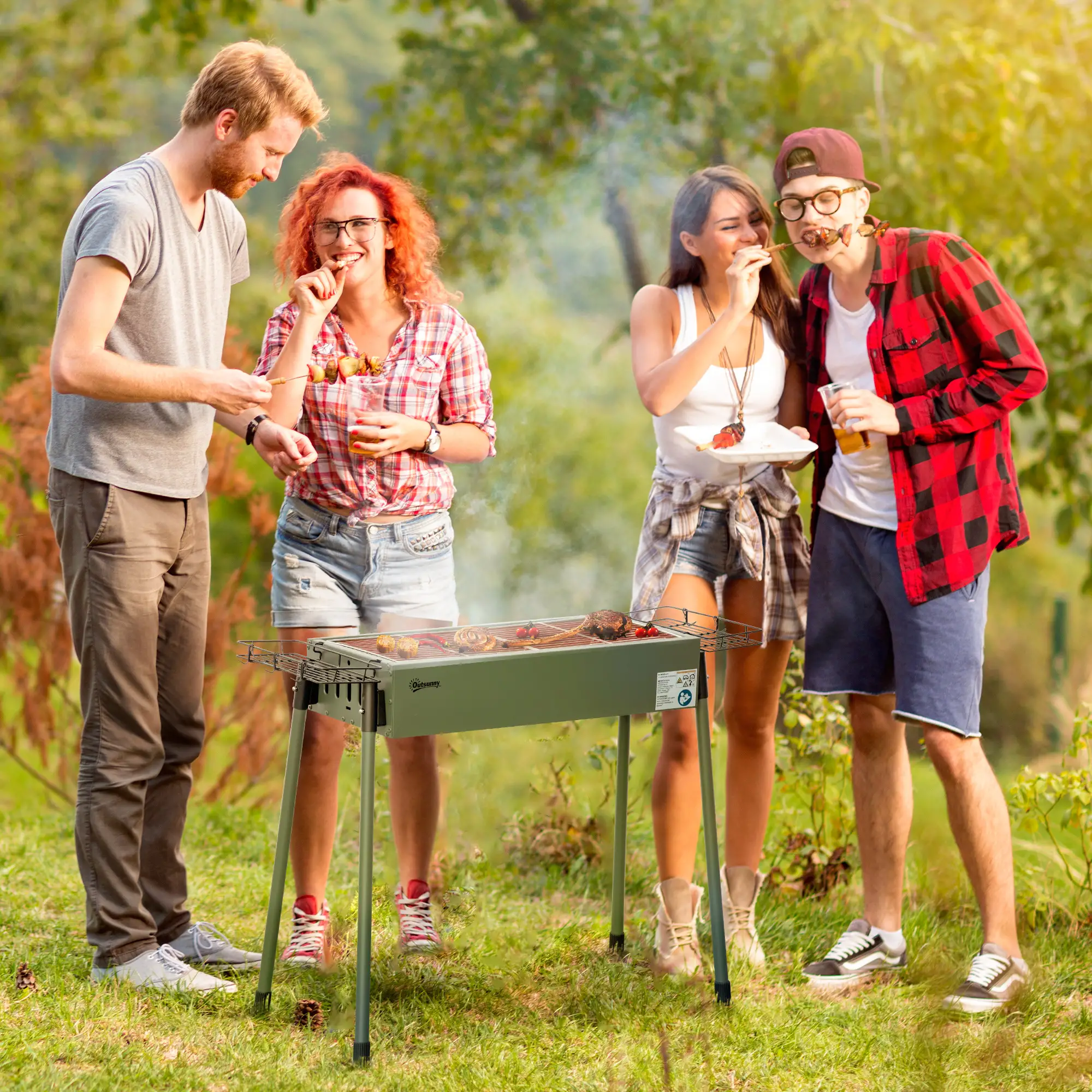 Portable Charcoal Grill With Side Baskets, Dark Green - Image 2