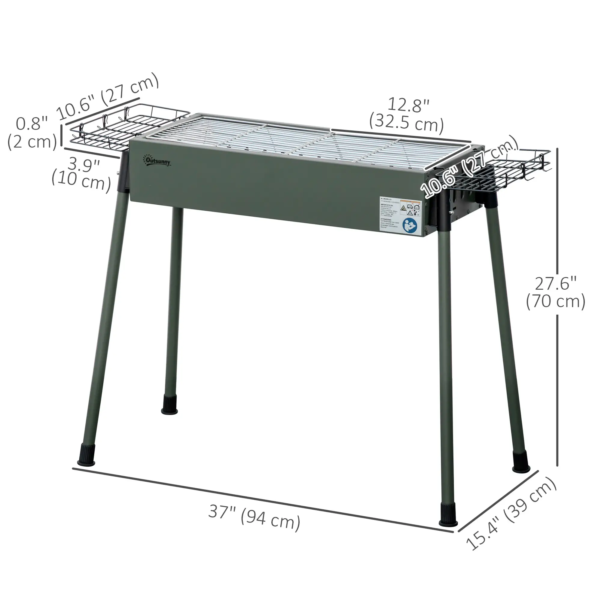 Portable Charcoal Grill With Side Baskets, Dark Green - Image 3