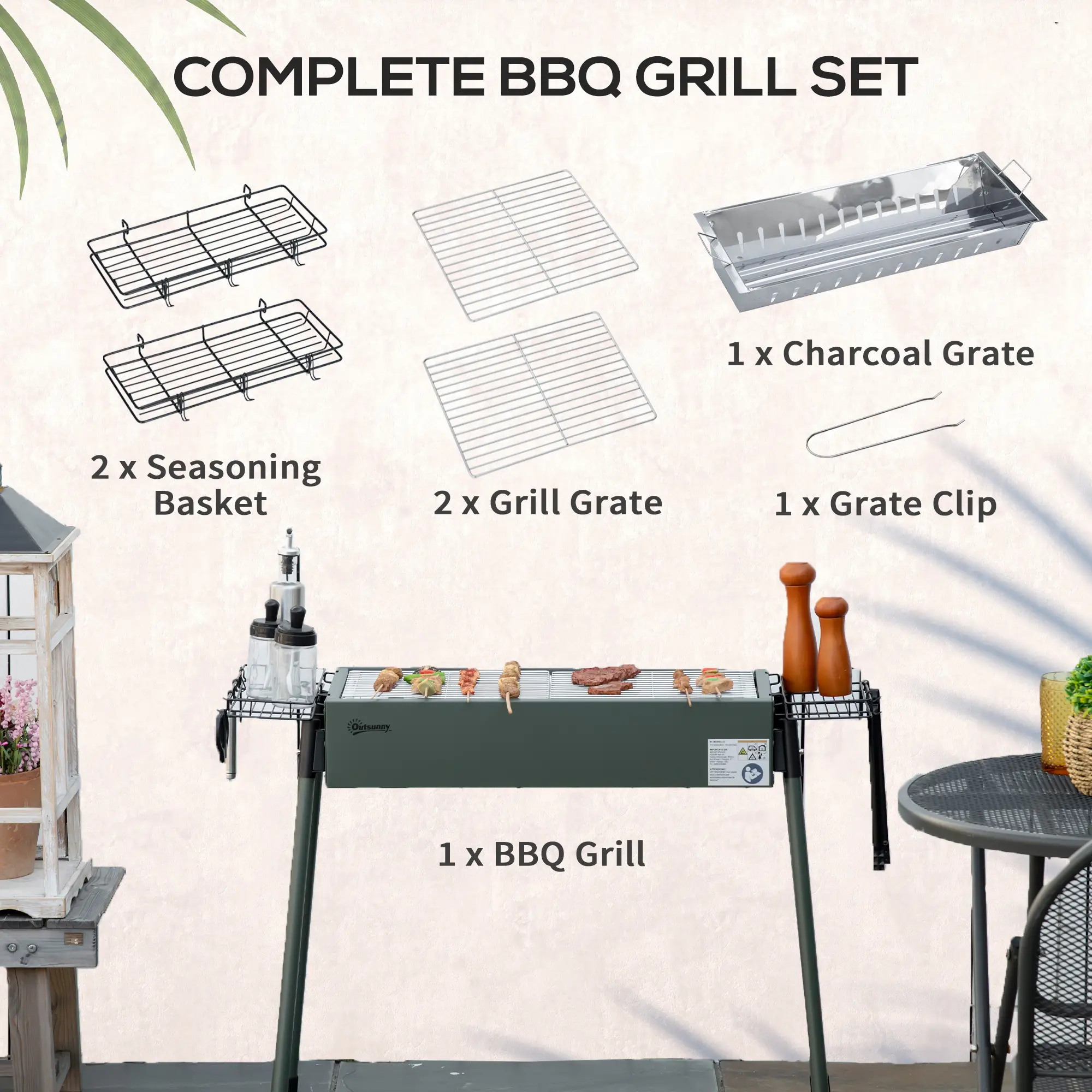 Portable Charcoal Grill With Side Baskets, Dark Green - Image 4