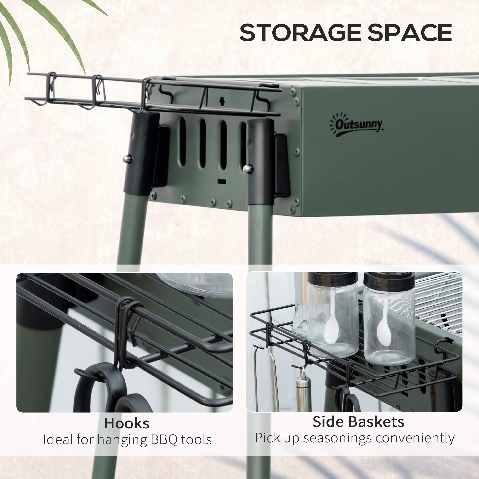 Portable Charcoal Grill With Side Baskets, Dark Green - Image 6