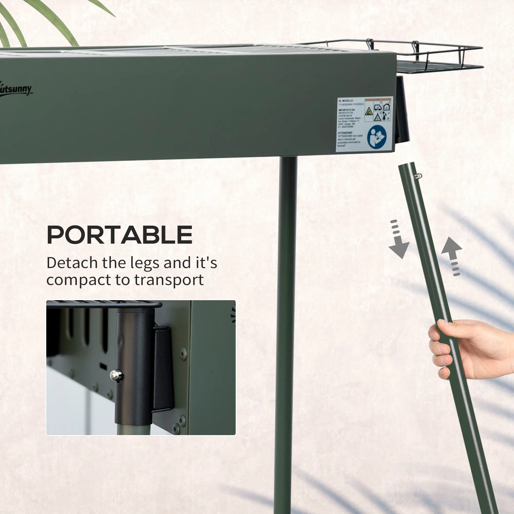 Portable Charcoal Grill With Side Baskets, Dark Green - Image 7