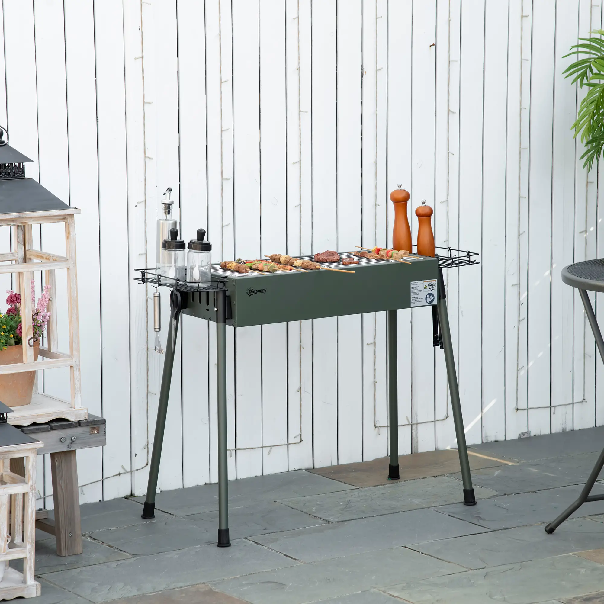 Portable Charcoal Grill With Side Baskets, Dark Green - Image 8