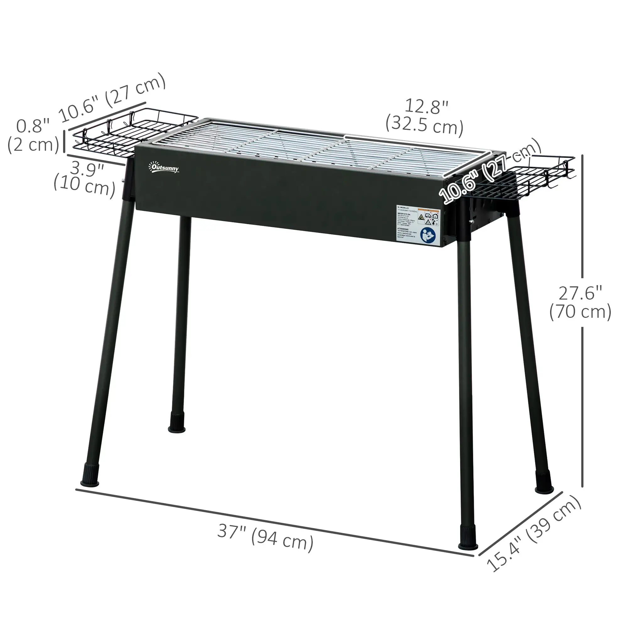 Portable Charcoal Grill With Side Baskets, Hooks, Nets, Black - Image 3