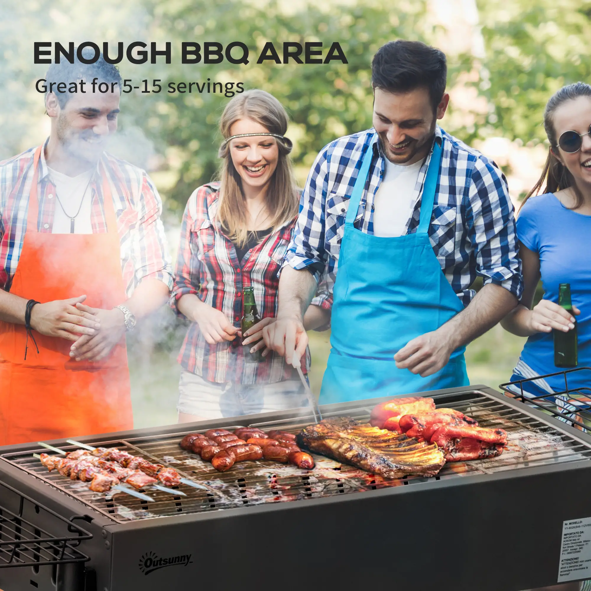 Portable Charcoal Grill With Side Baskets, Hooks, Nets, Black - Image 5