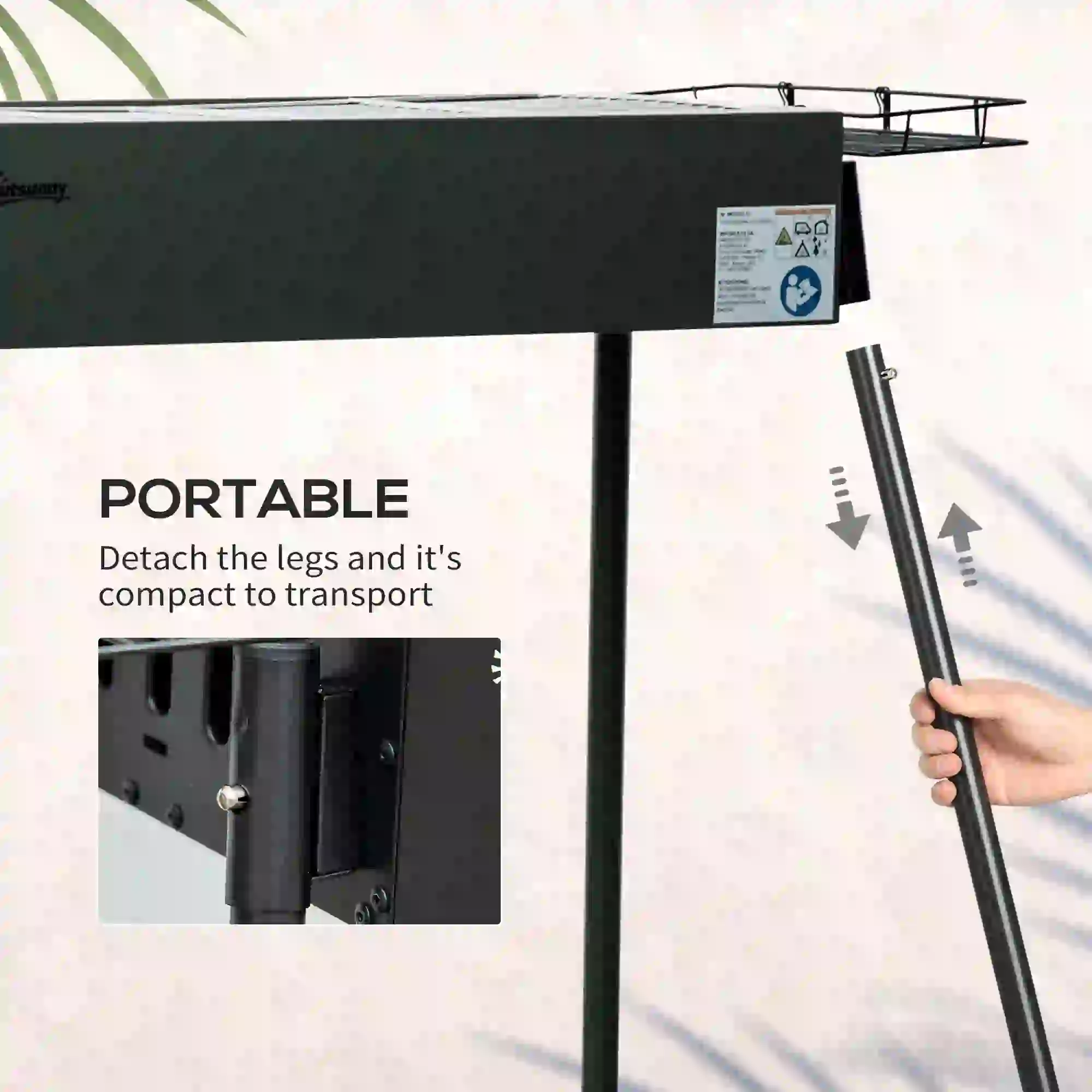 Portable Charcoal Grill With Side Baskets, Hooks, Nets, Black - Image 7