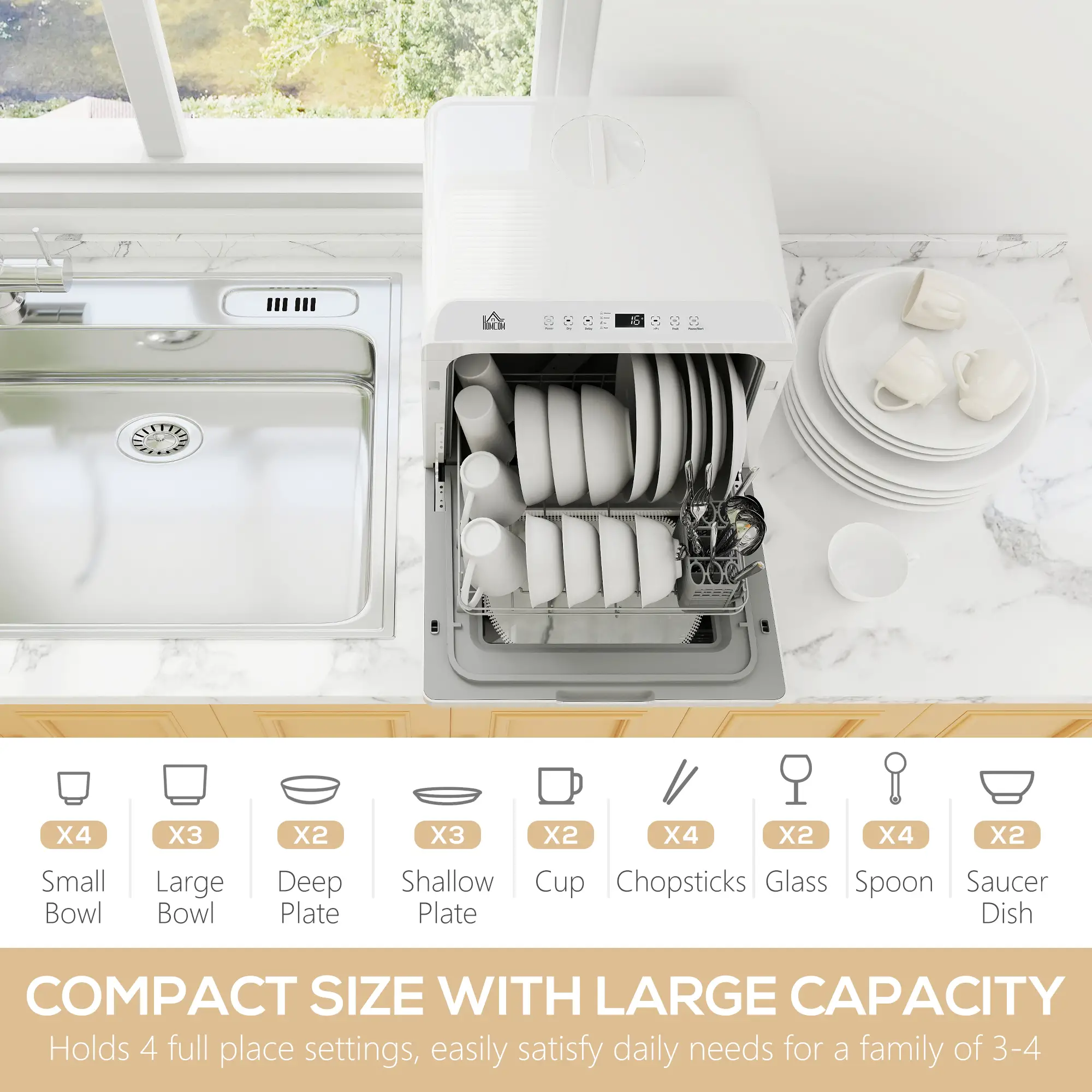 Portable Counter Dishwasher, 4 Place Settings, 5 Programs, Air-Dry - Image 4