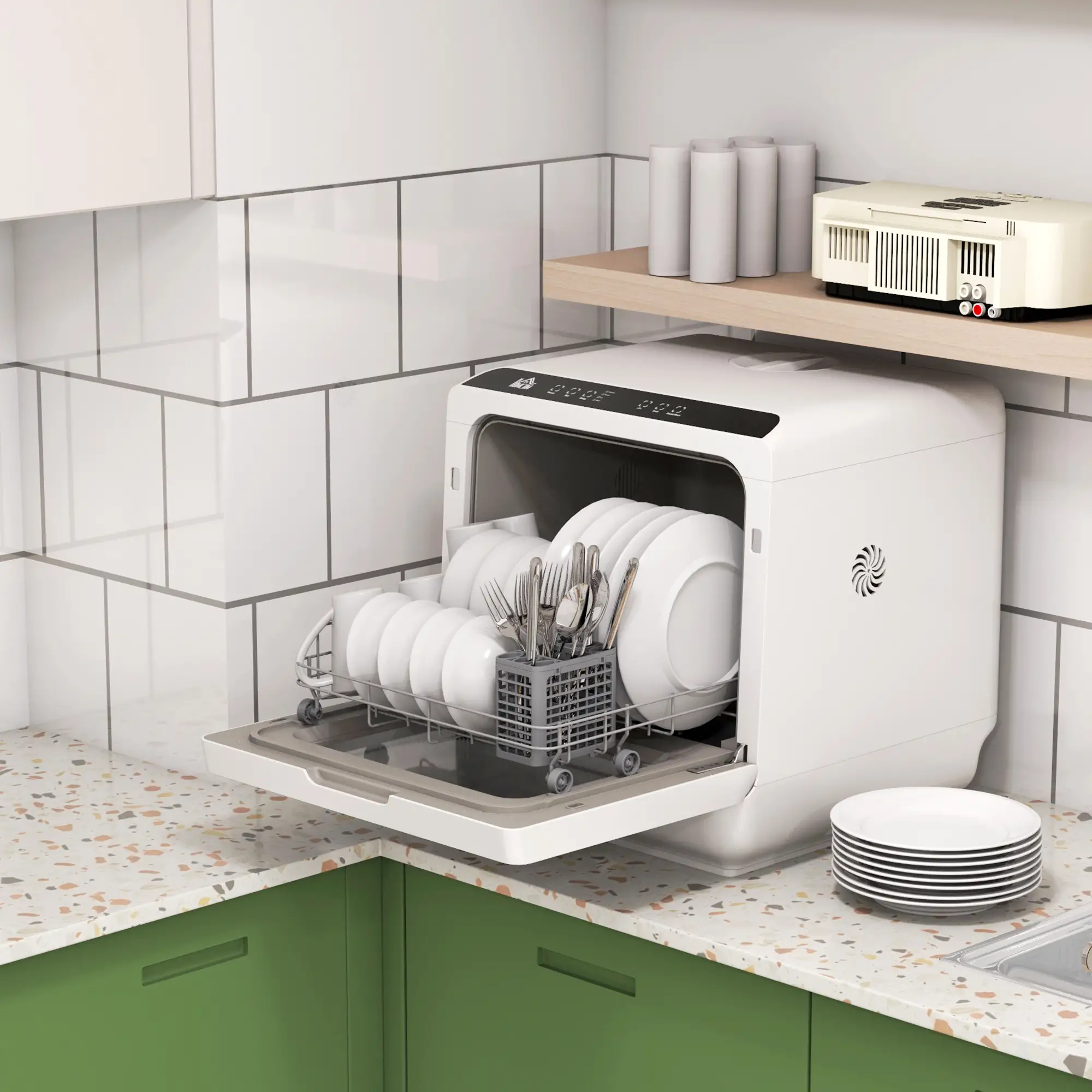Portable Counter Dishwasher, 4 Place Settings, 5 Programs, Air-Dry, 6L Tank - Image 2