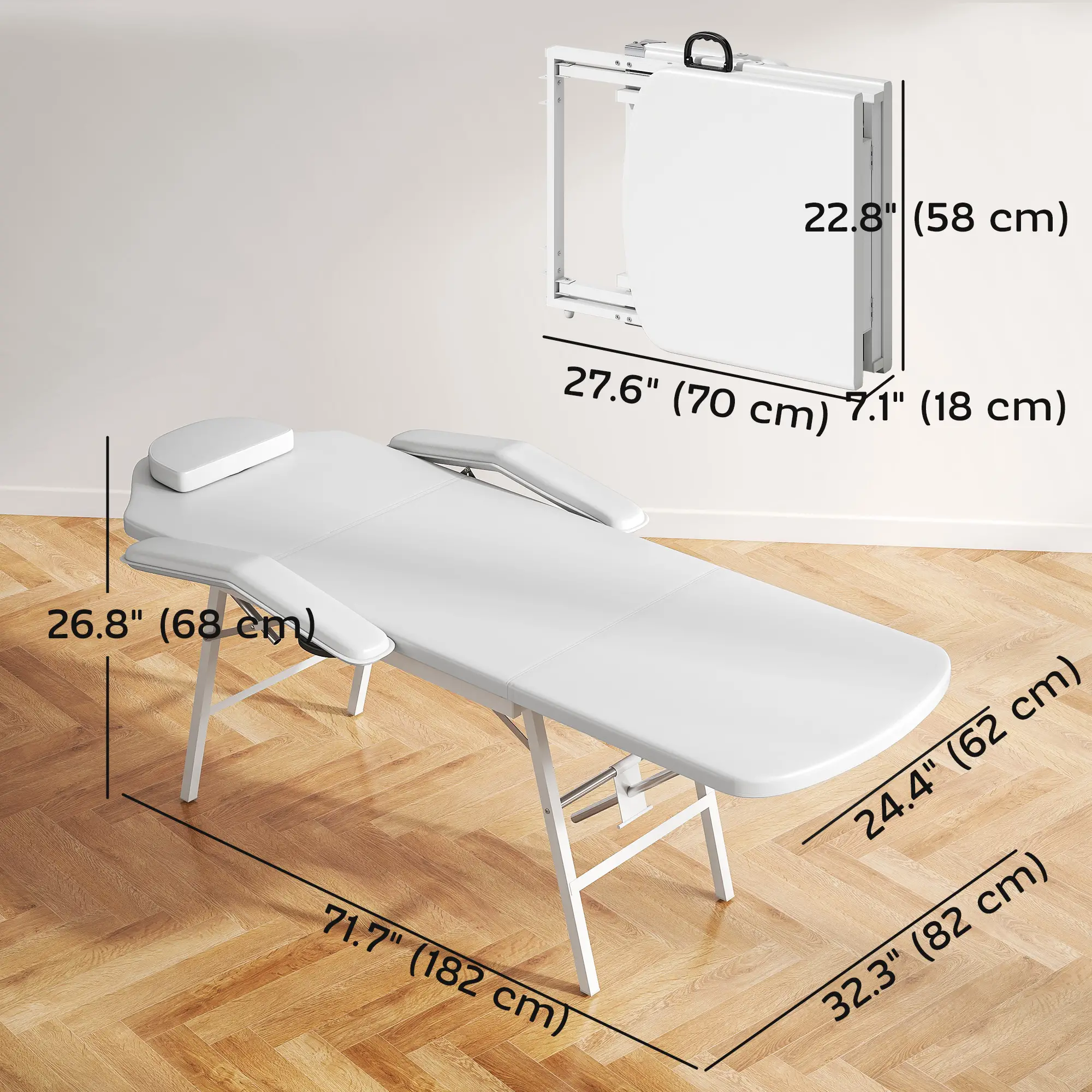 Portable Foldable Massage Table, White - Image 3