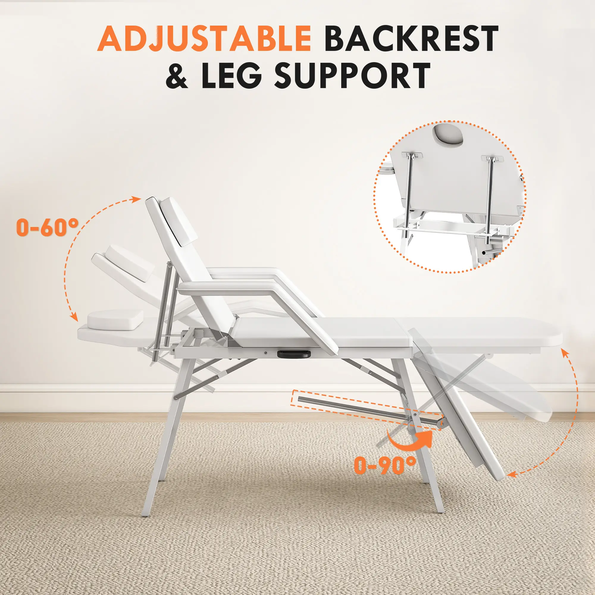 Portable Foldable Massage Table, White - Image 4