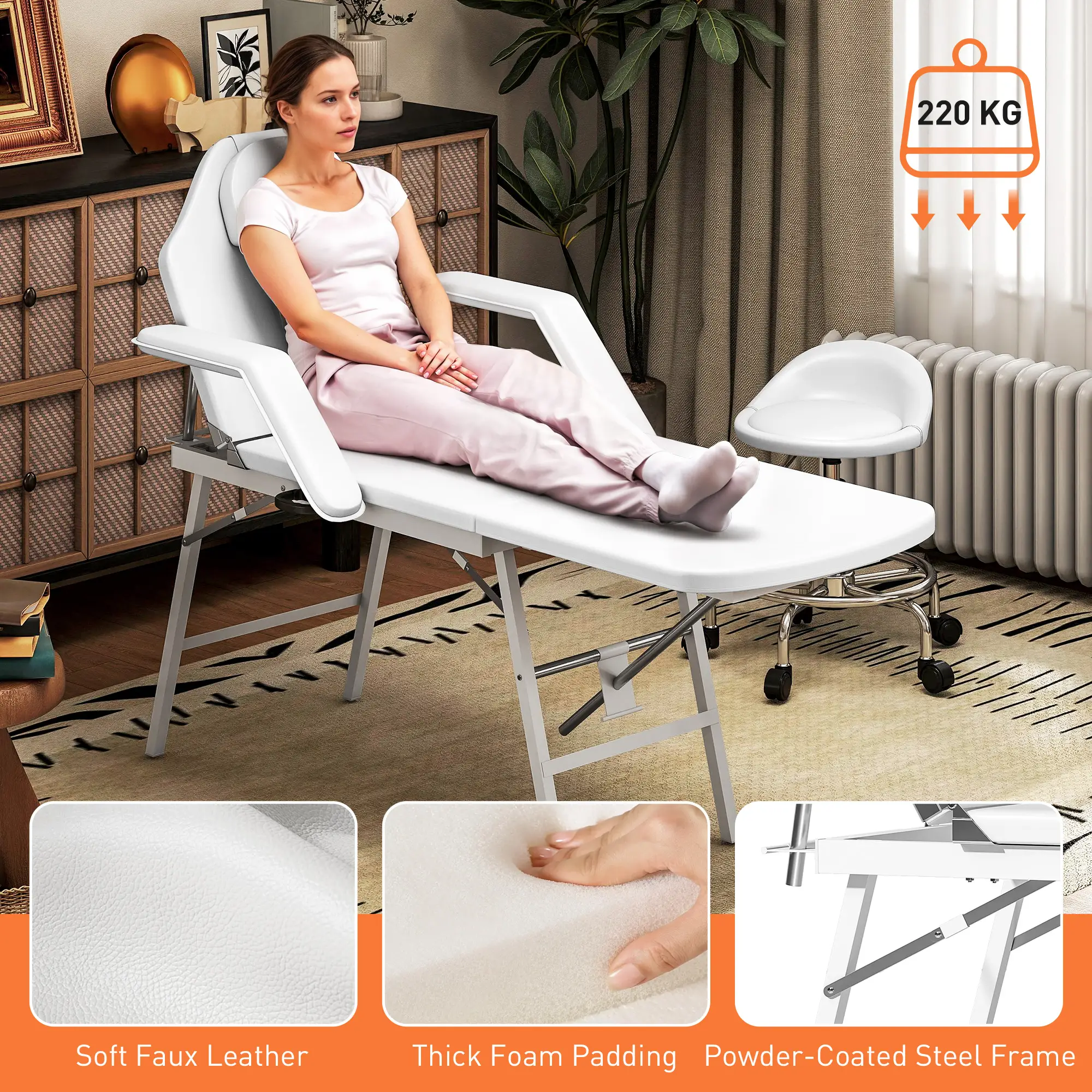 Portable Foldable Massage Table, White - Image 6