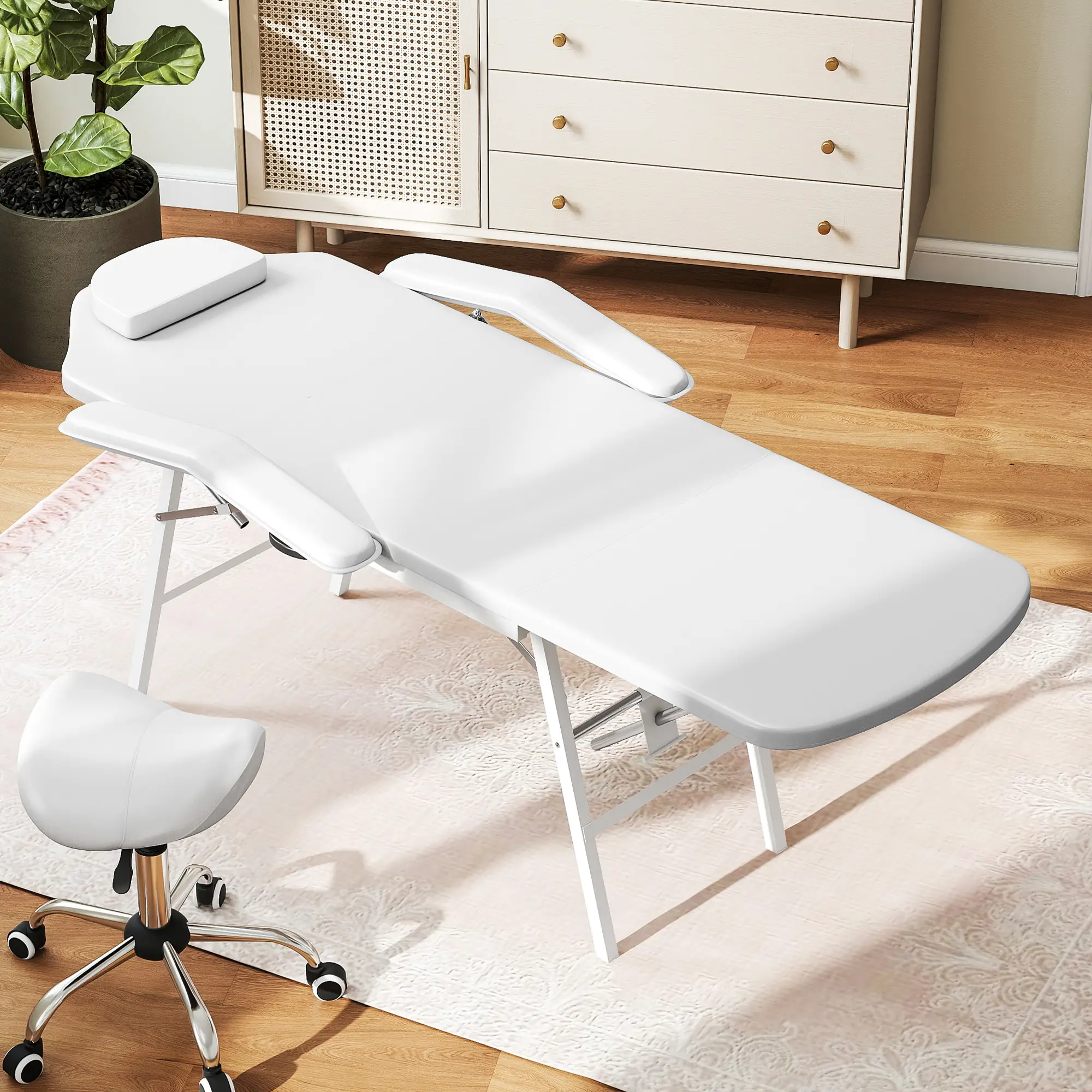 Portable Foldable Massage Table, White - Image 8