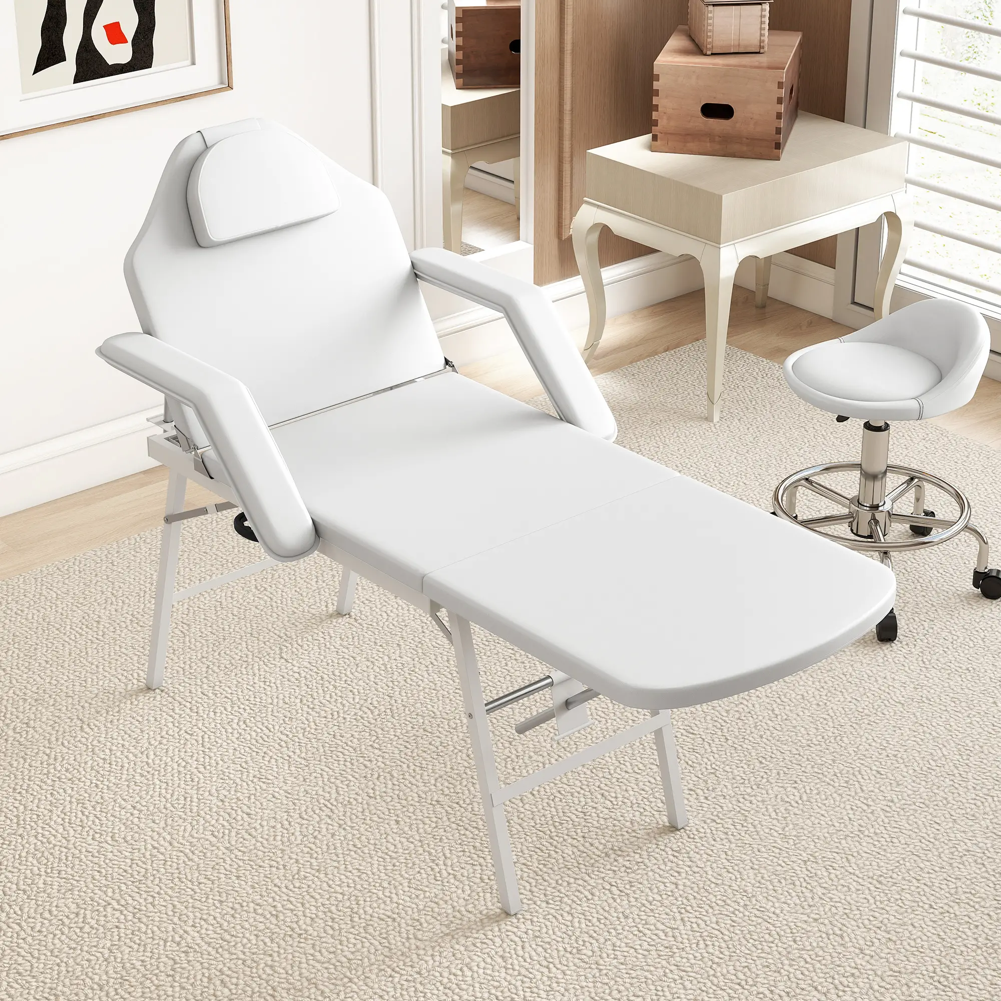 Portable Foldable Massage Table, White - Image 9