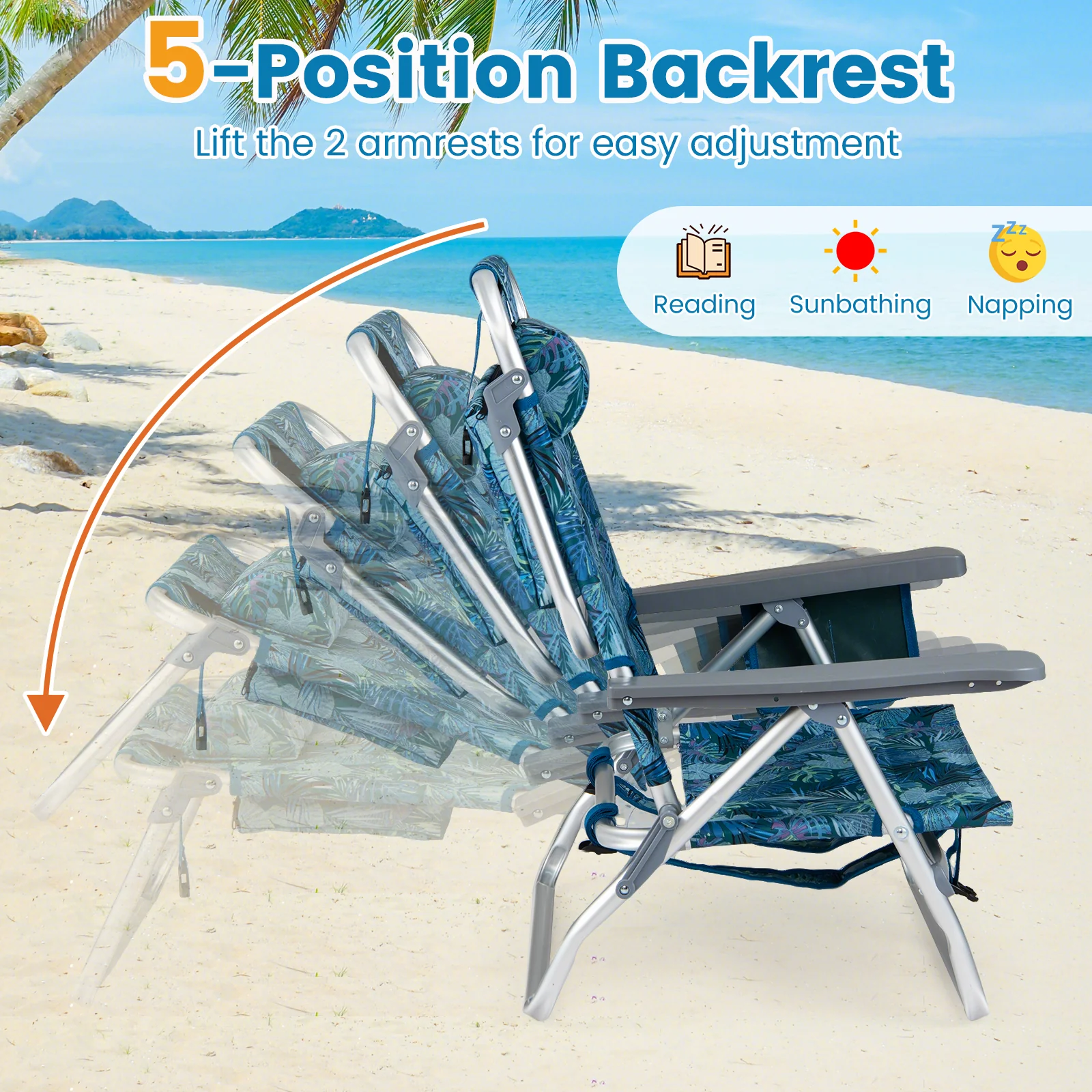 Portable Folding Beach Chairs Set of 2, Peacock Blue - Image 6