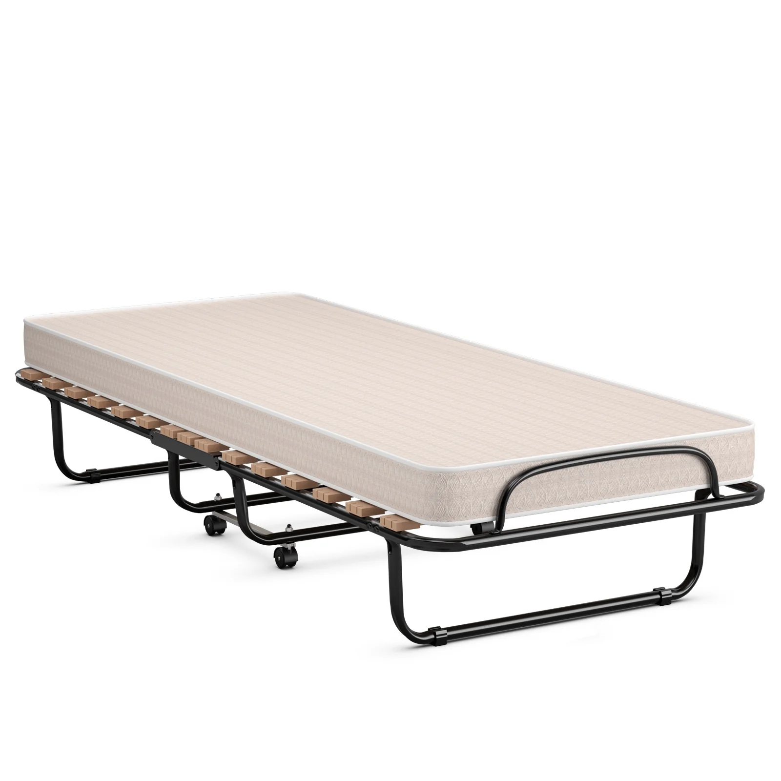 Portable Folding Bed, Memory Foam Mattress, Sturdy Metal Frame, Beige - Image 10