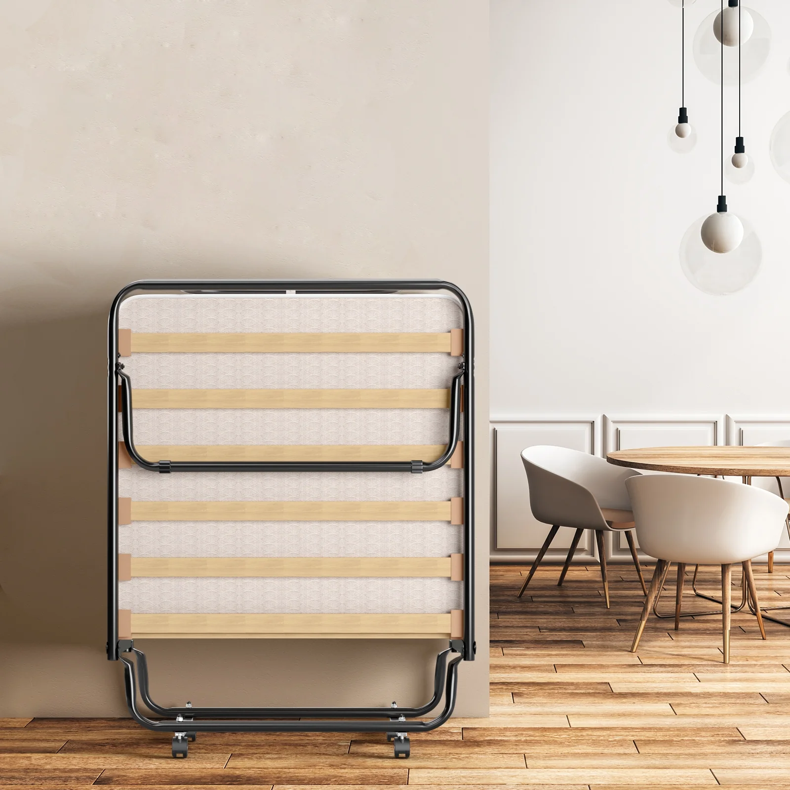 Portable Folding Bed, Memory Foam Mattress, Sturdy Metal Frame, Beige - Image 7