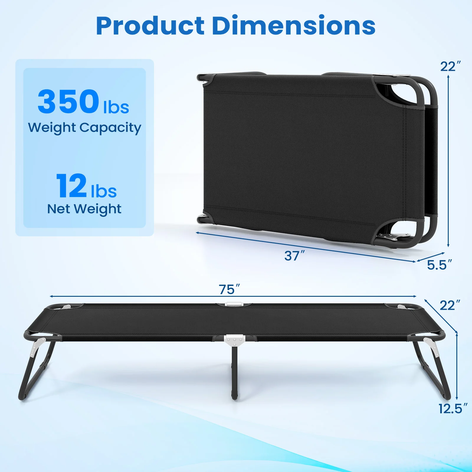 Portable Folding Camping Bed, Outdoor Sleeping Hiking Travel, Black - Image 5