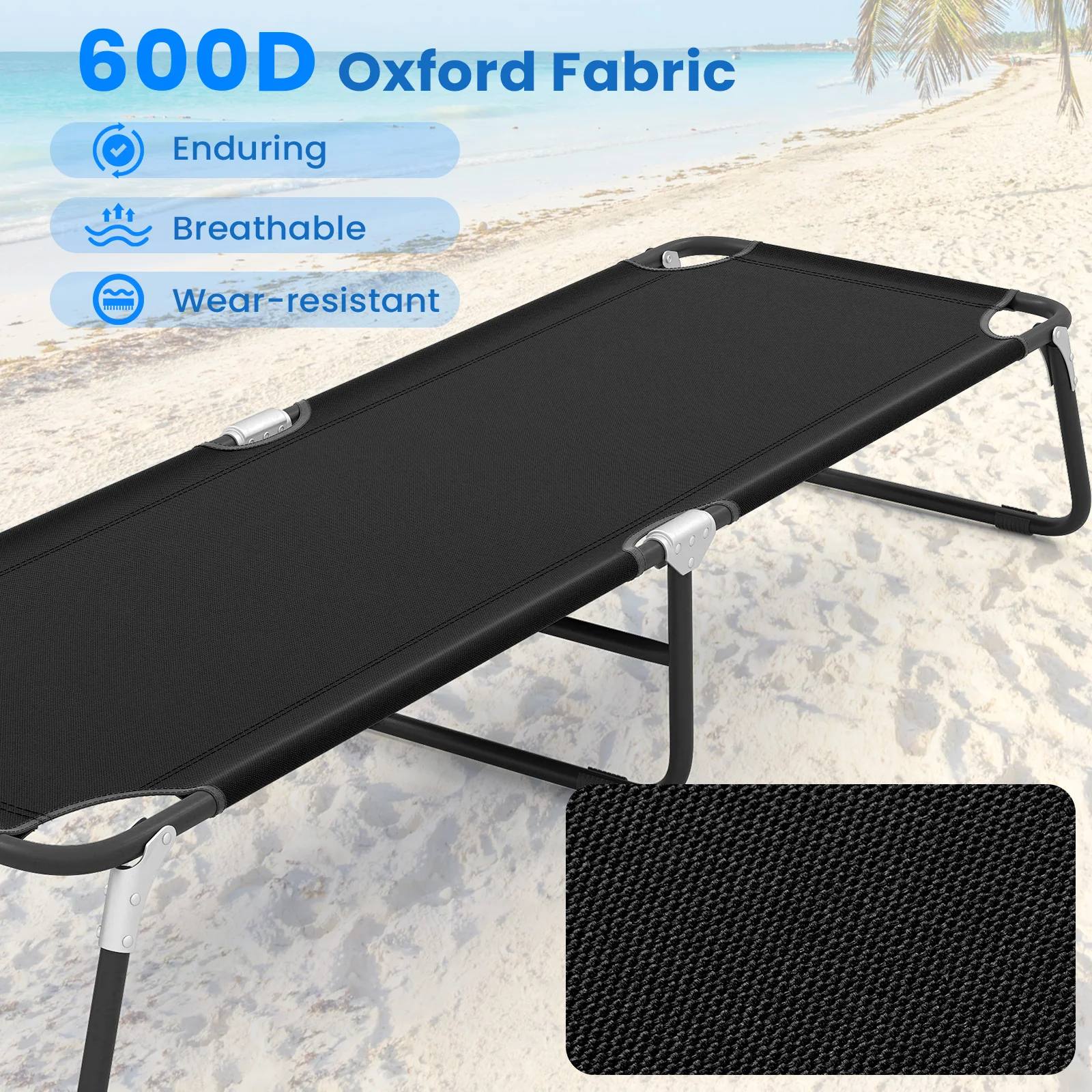 Portable Folding Camping Bed, Outdoor Sleeping Hiking Travel, Black - Image 6