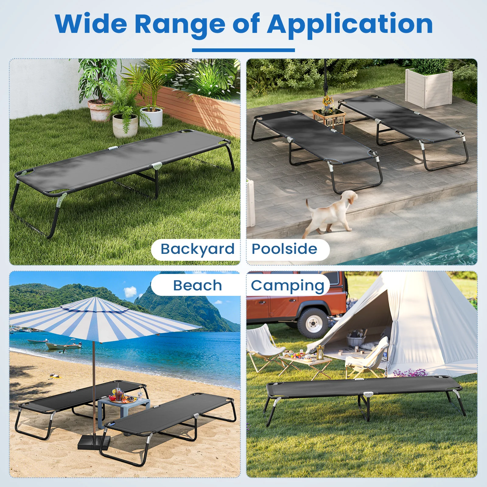 Portable Folding Camping Bed, Outdoor Sleeping Hiking Travel, Black - Image 9