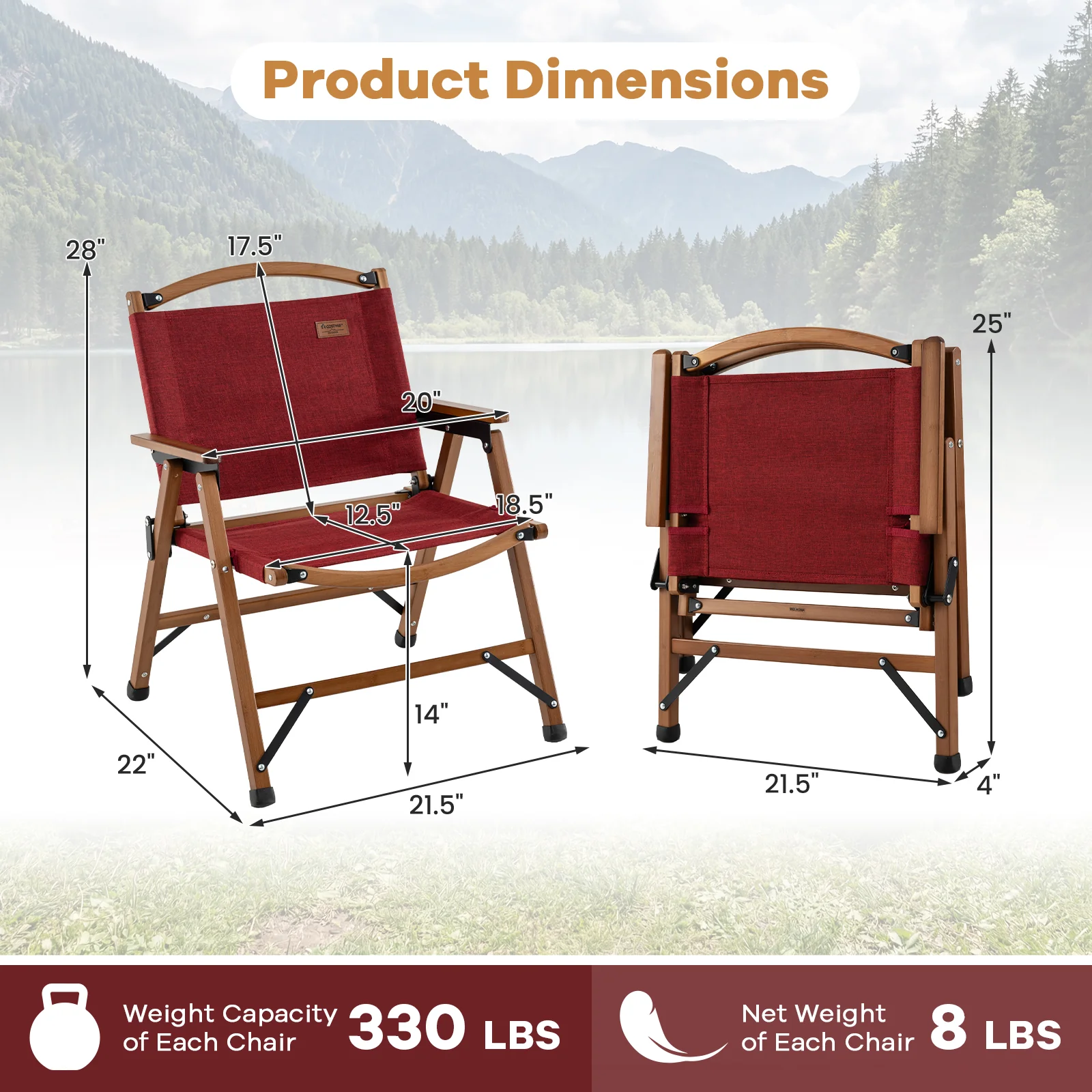 Portable Folding Camping Chair, Red - Image 4