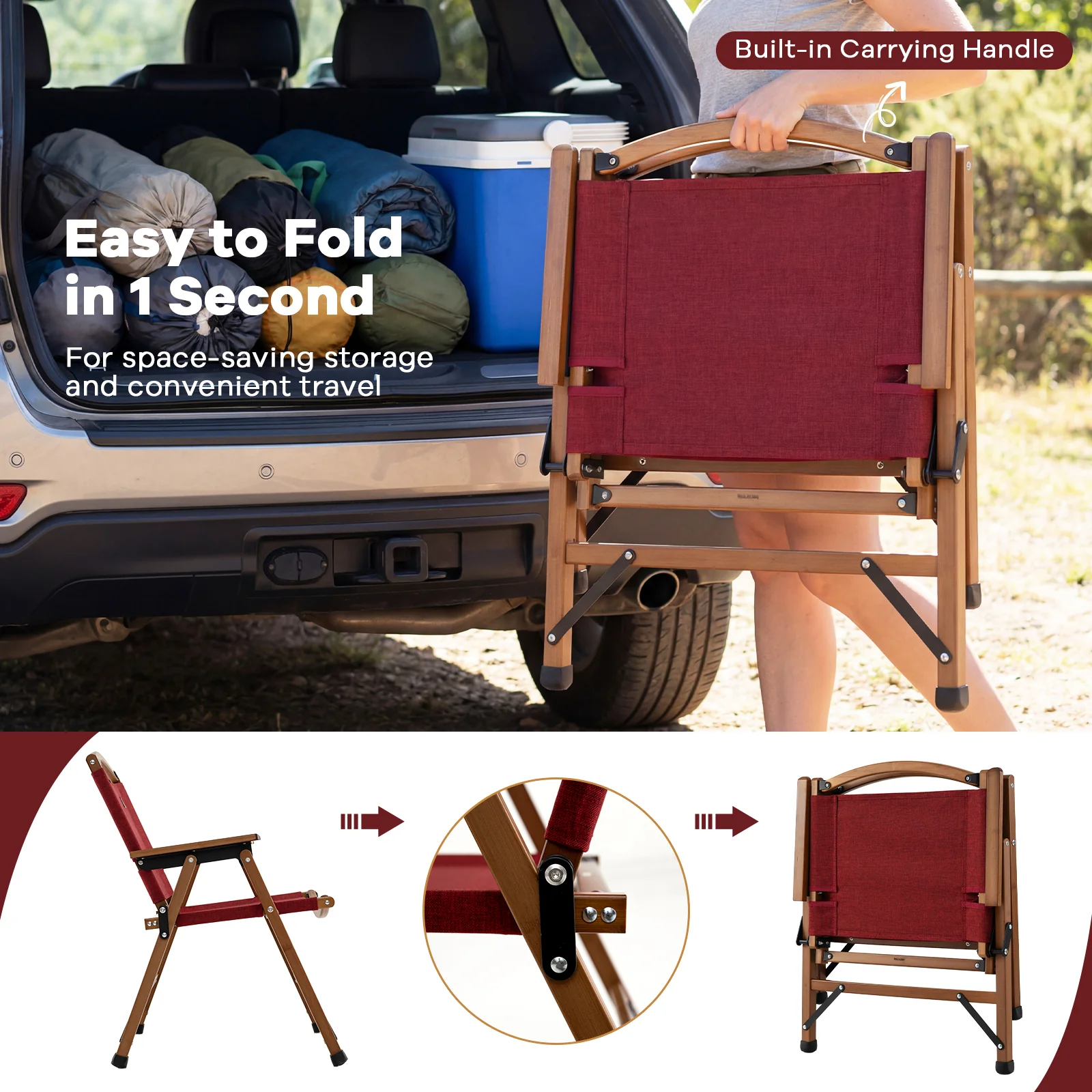 Portable Folding Camping Chair, Red - Image 8