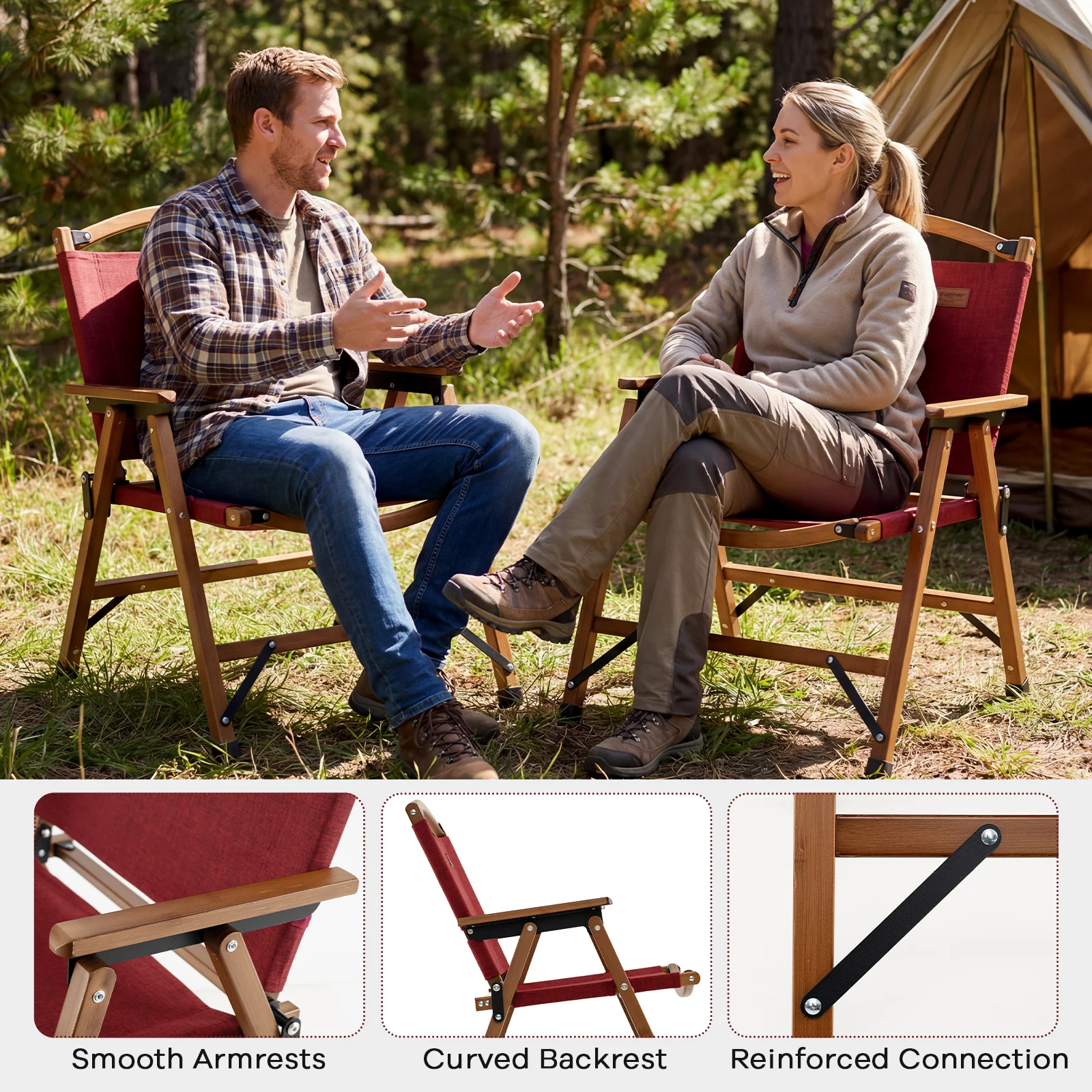 Portable Folding Camping Chair, Red - Image 9