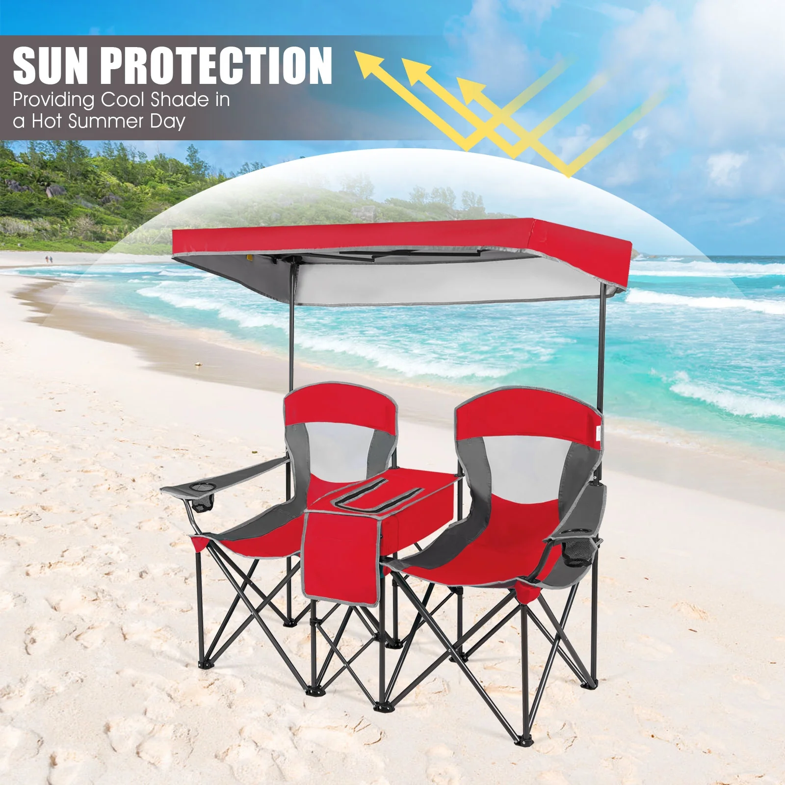Portable Folding Camping Chair With Cup Holder, Red - Image 10