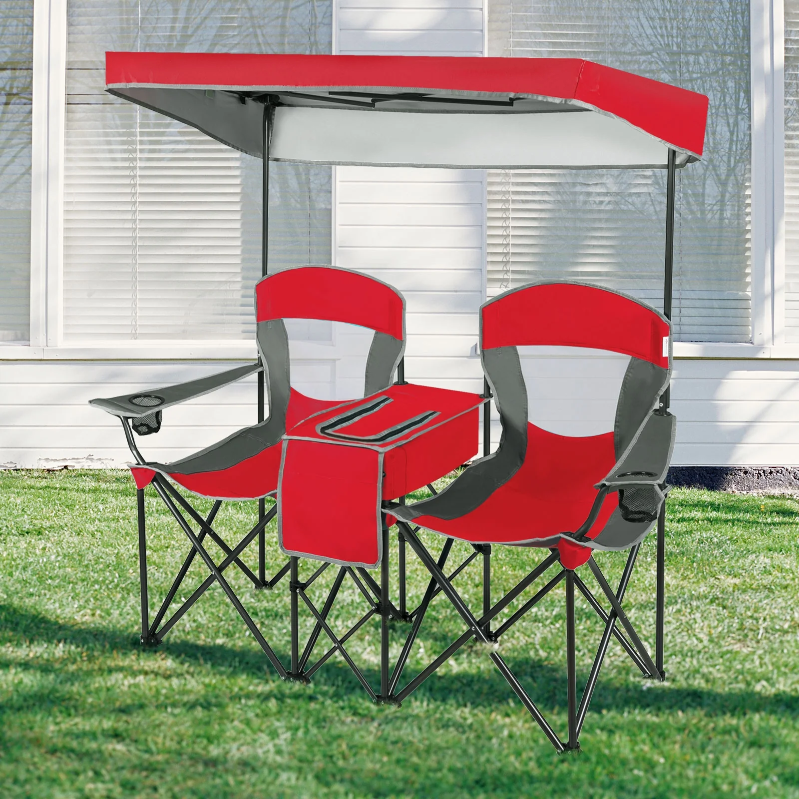 Portable Folding Camping Chair With Cup Holder, Red - Image 3