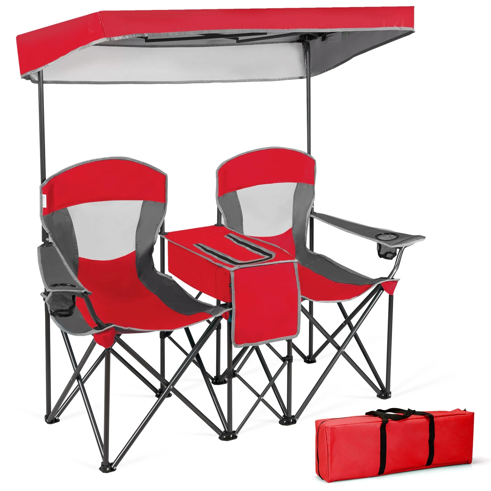 Portable Folding Camping Chair With Cup Holder, Red - Image 4