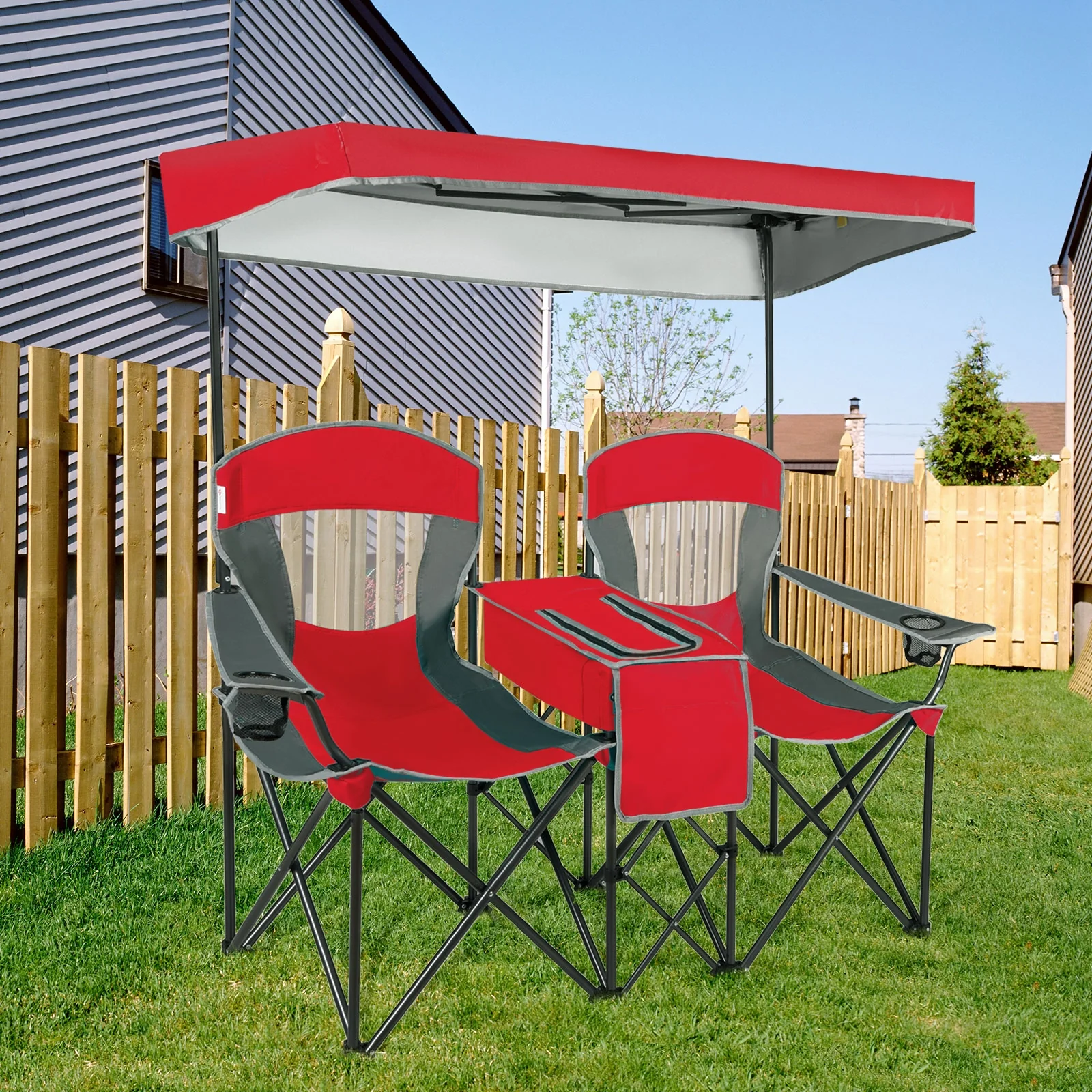 Portable Folding Camping Chair With Cup Holder, Red - Image 6