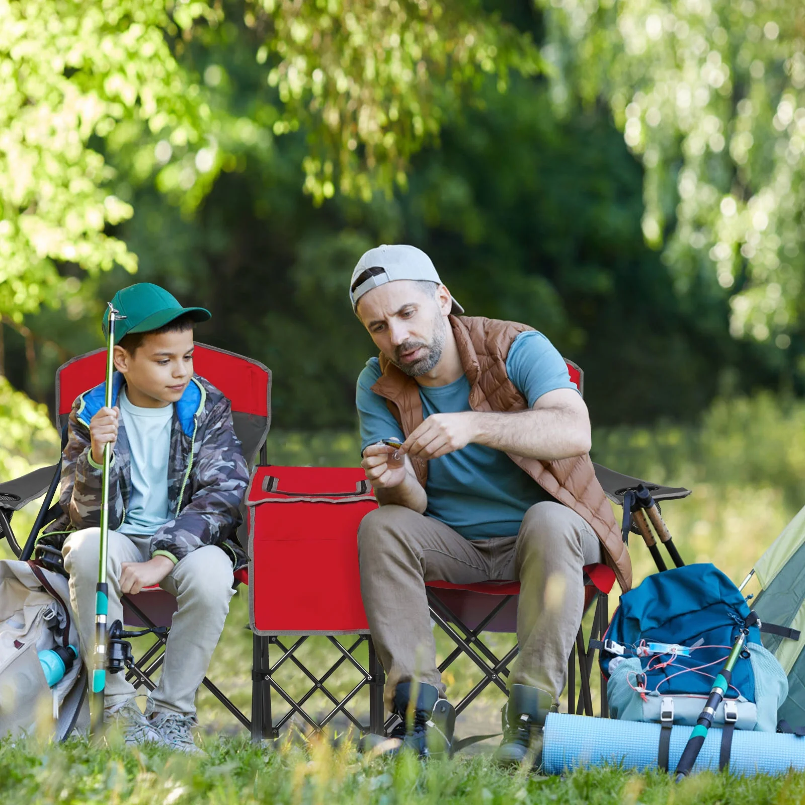 Portable Folding Camping Chair With Cup Holder, Red - Image 7
