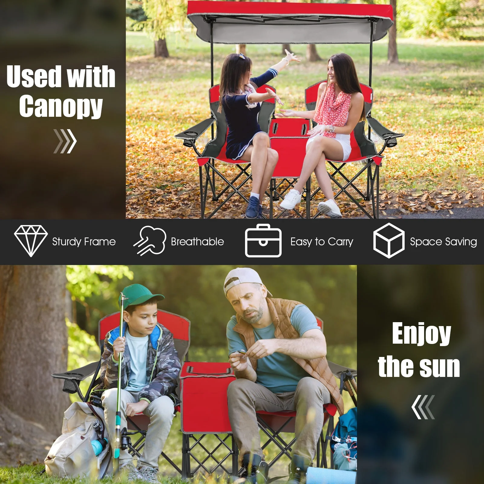 Portable Folding Camping Chair With Cup Holder, Red - Image 8
