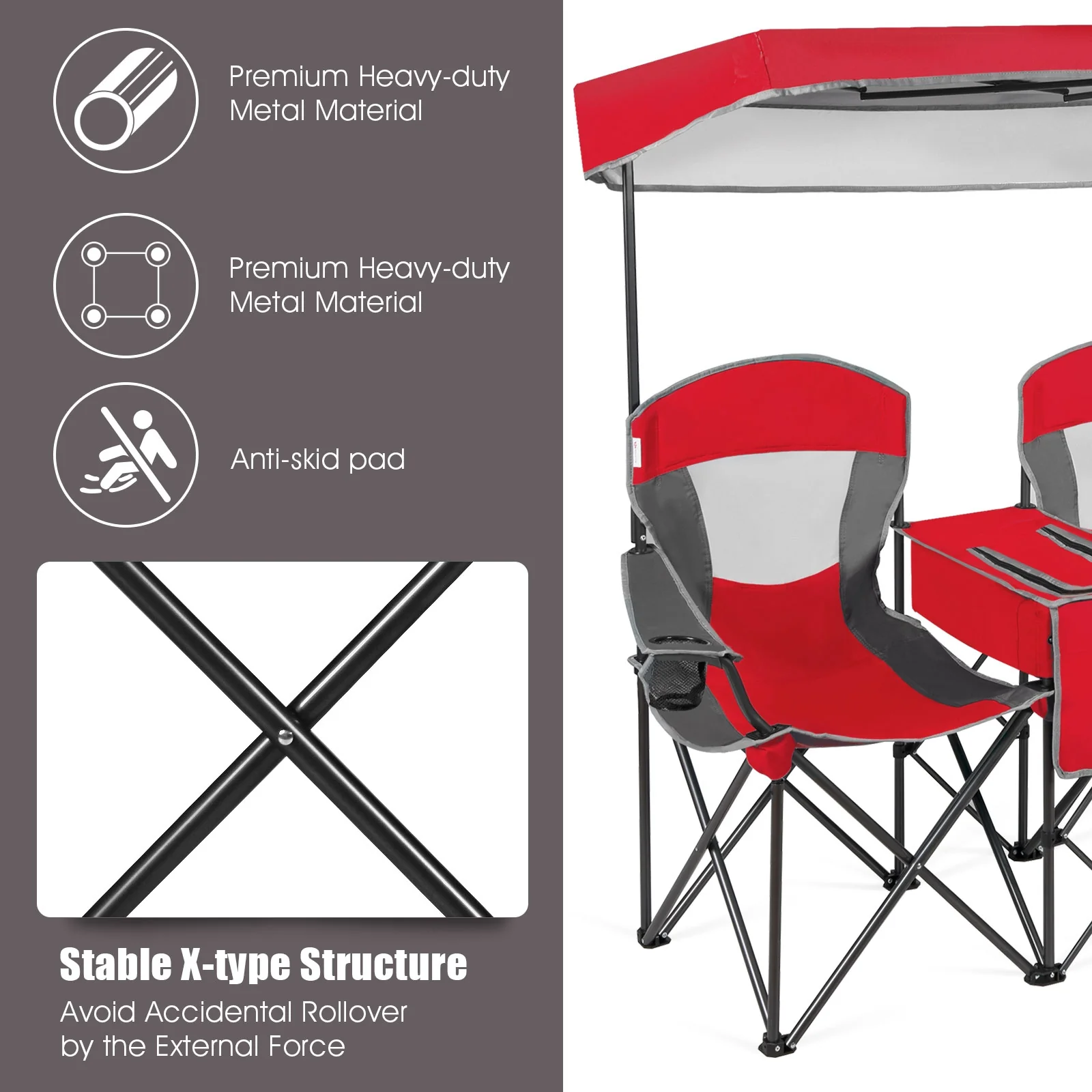 Portable Folding Camping Chair With Cup Holder, Red - Image 9